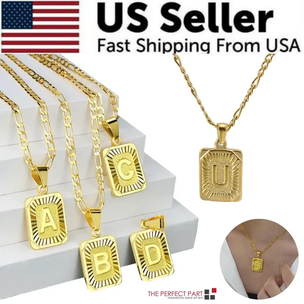 Collier pendentif chaîne Figaro acier inoxydable lettre or