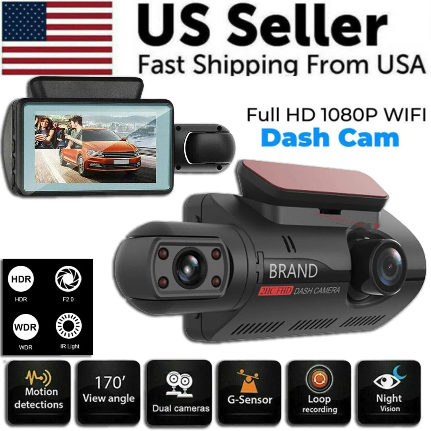 Caméra DVR auto 1080P double objectif G-Sensor avant intérieur