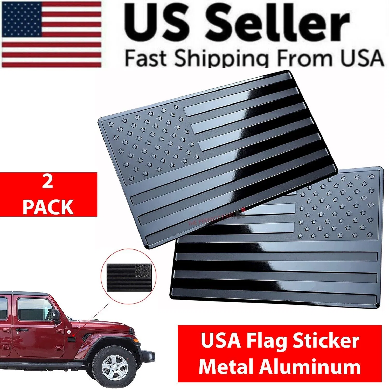 2x sticker drapeau USA métal noir auto camion