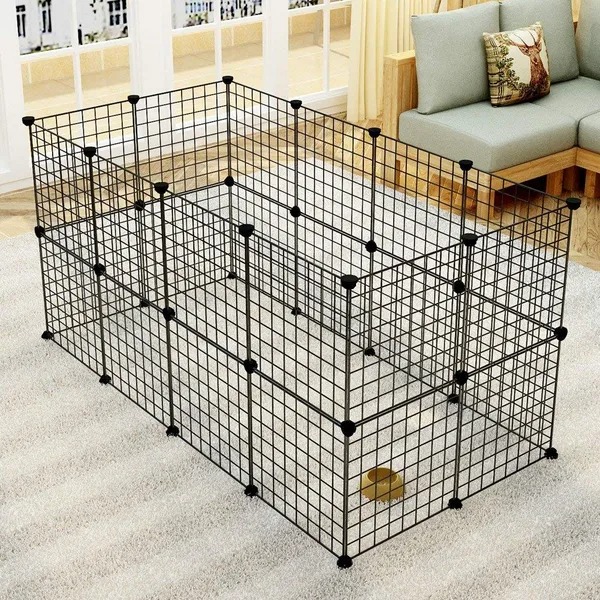 Enclos animaux petits, cage métal, 24 pièces, noir