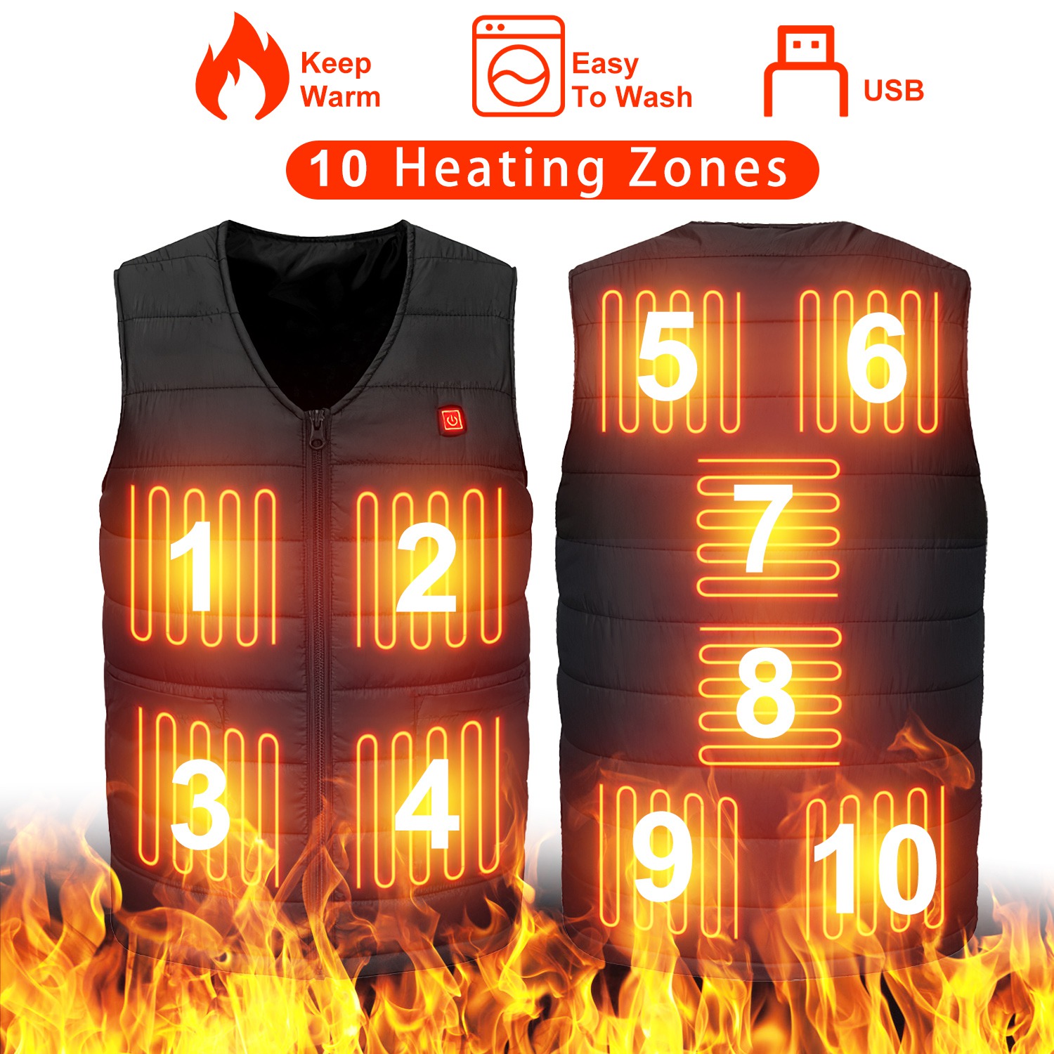 Gilet chauffant USB 10 zones homme femme