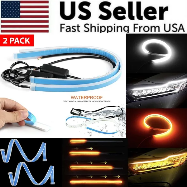 2x Bande LED DRL ambre séquentielle 60cm phare