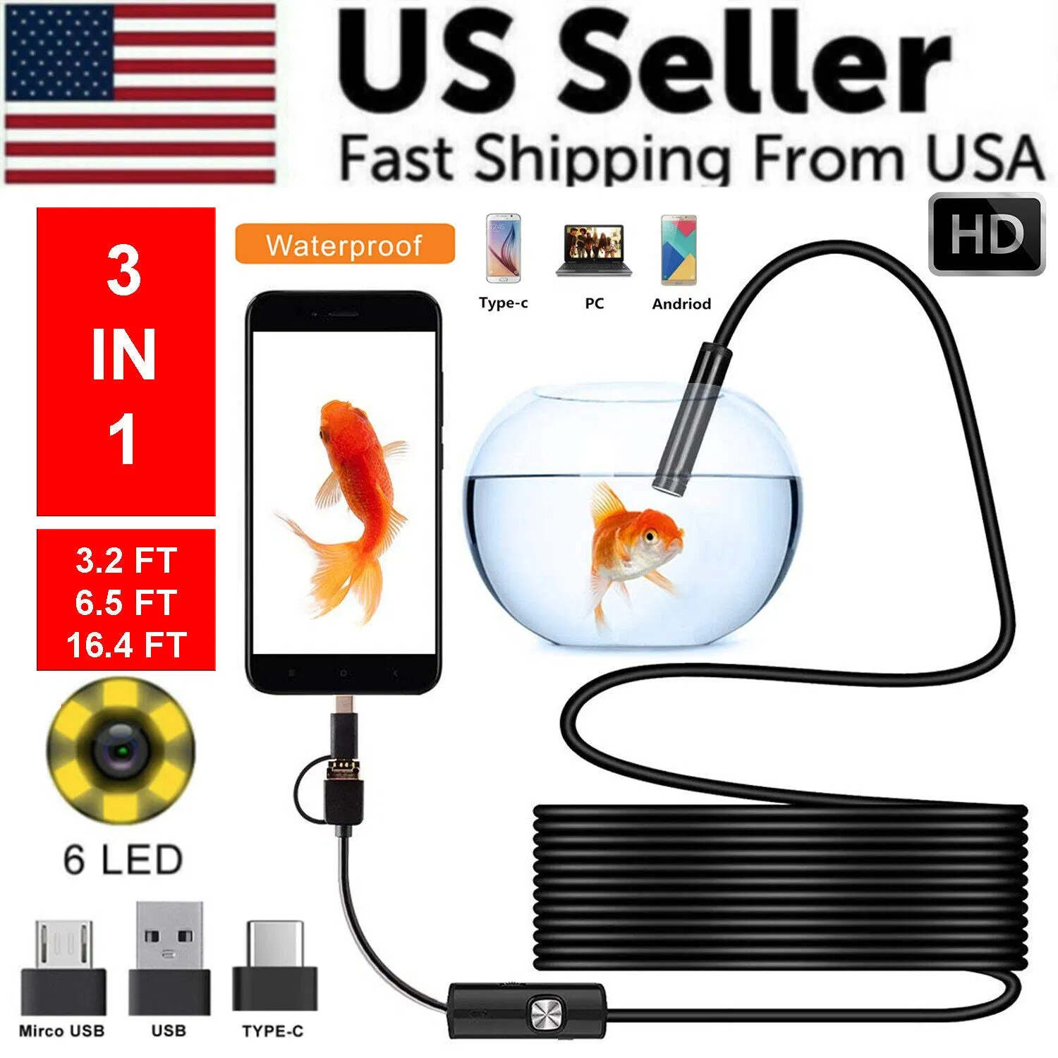 Endoscope USB 5M 6LED 8mm inspection Android