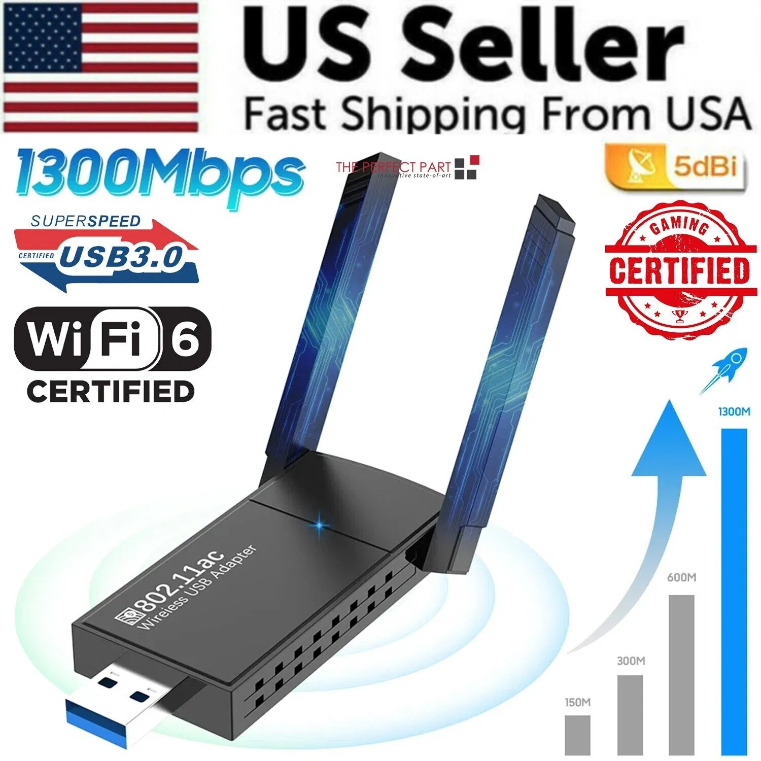 Adaptateur WiFi USB 3.0 1300Mbps long portée