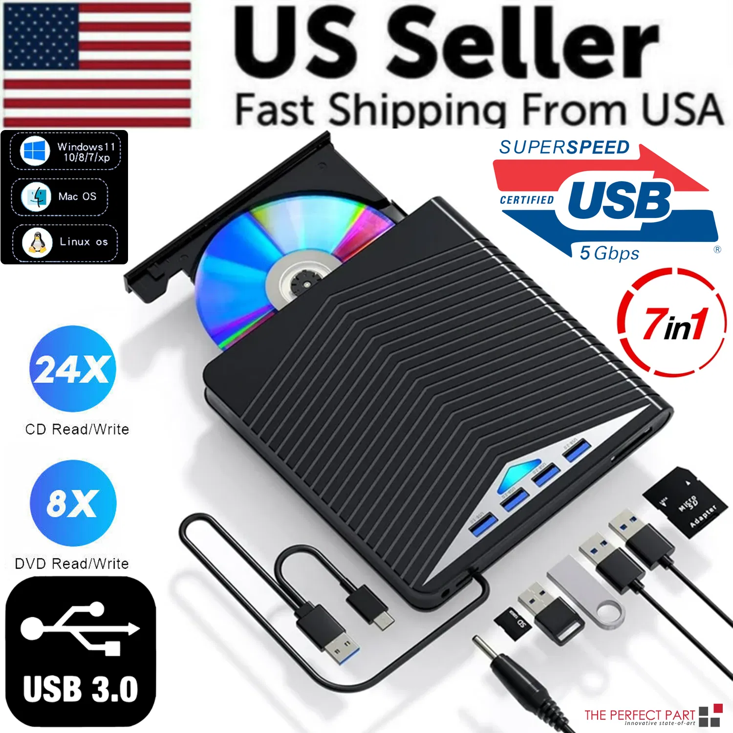 Lecteur graveur DVD externe USB 3.0 Windows 11 10