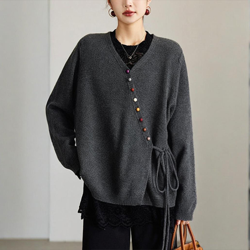 Cardigan femme grande taille col V boutons multicolores
