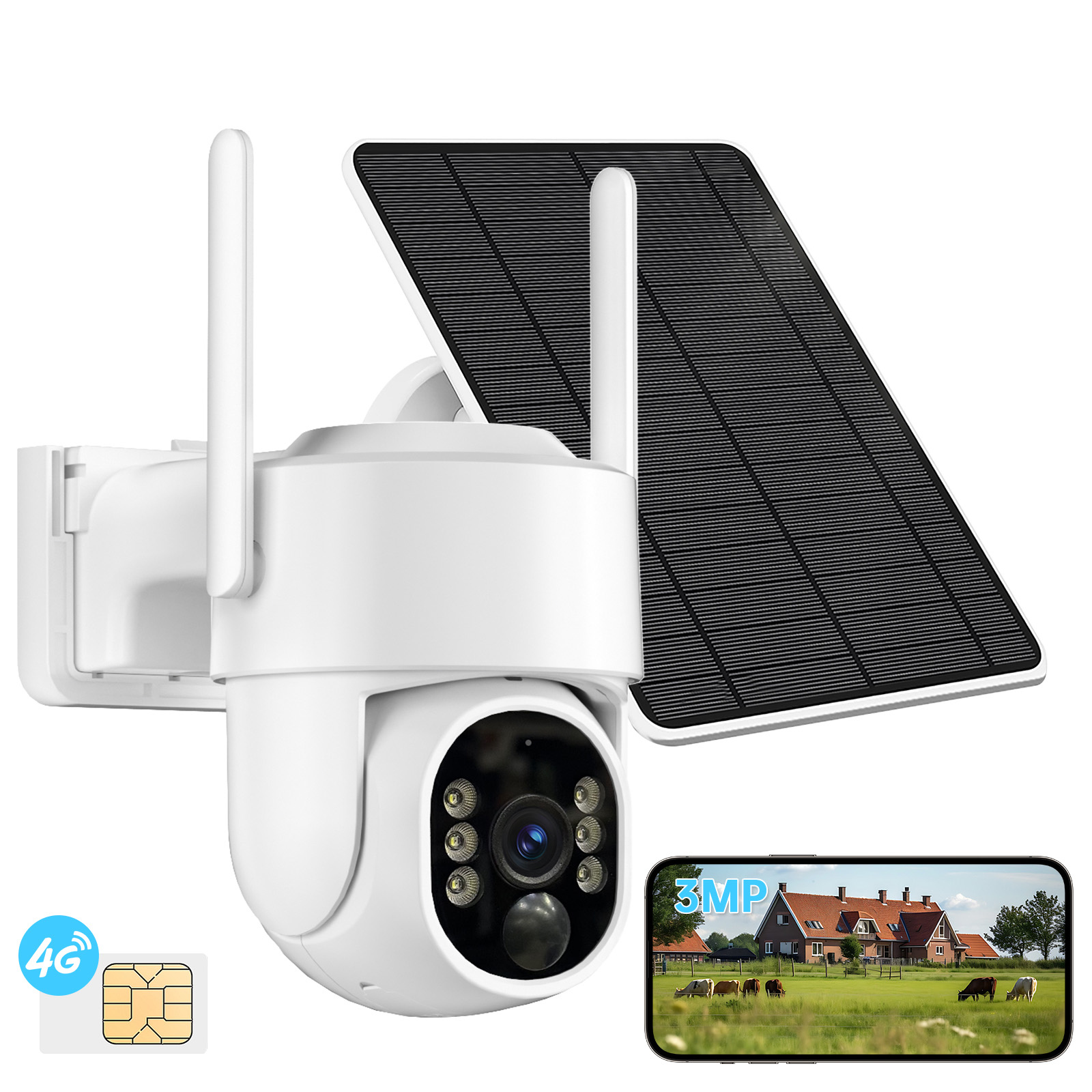 Caméra PTZ 4G 64GB 4MP dôme solaire CCTV 360° IP