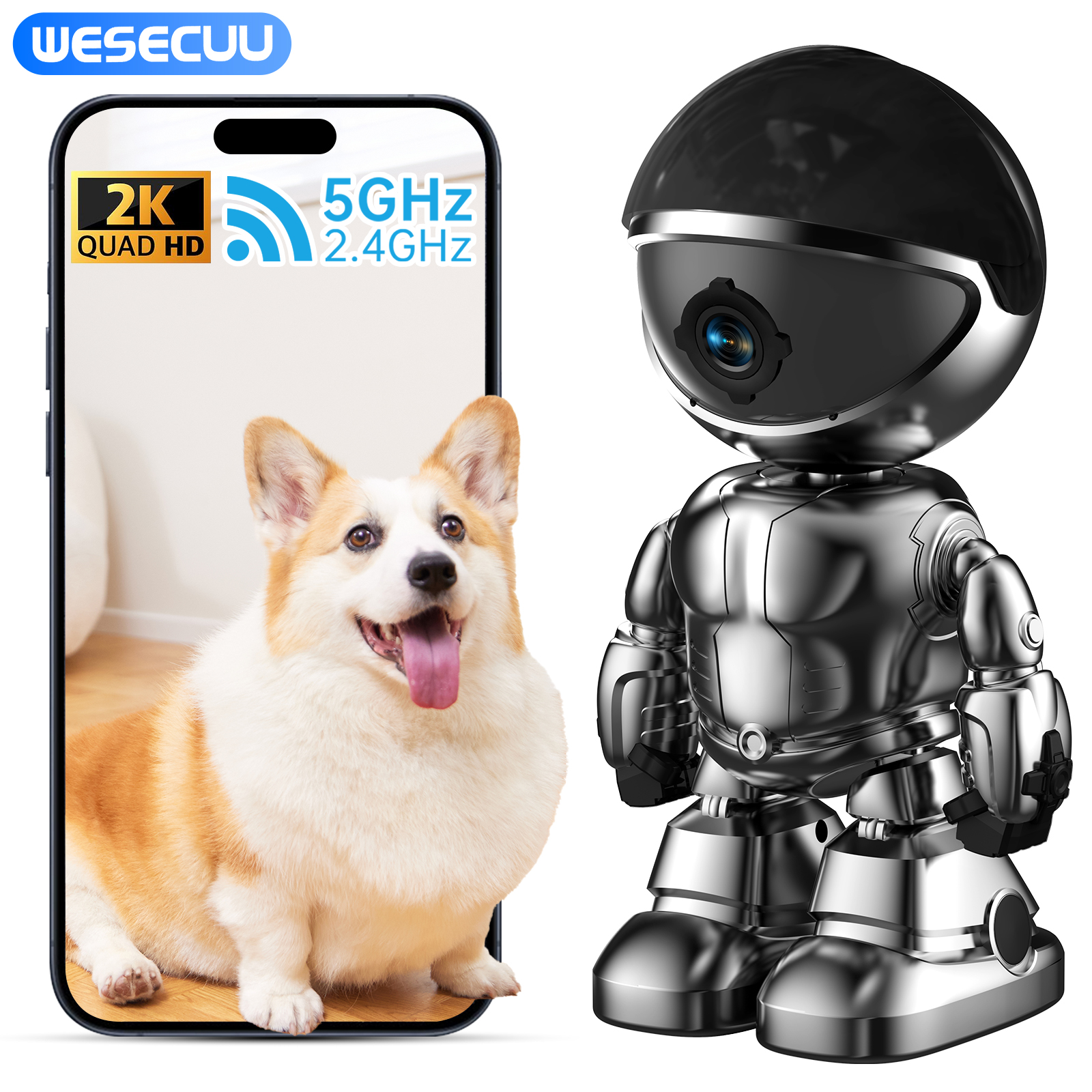 Caméra robot intelligente 3MP WiFi, moniteur bébé, sécurité