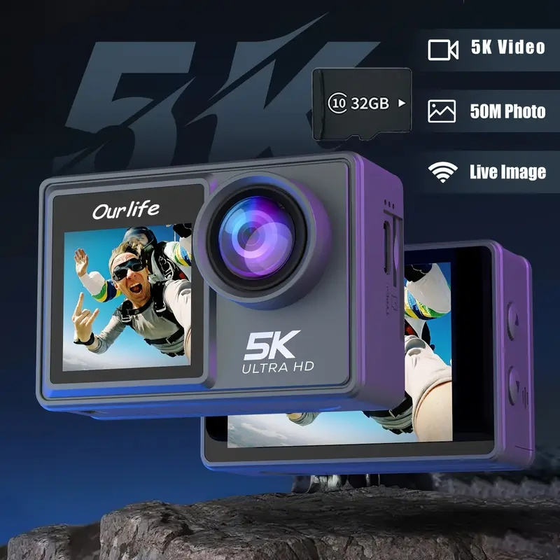 Ourlife caméra 5K 30fps 50MP dual écran 32GB
