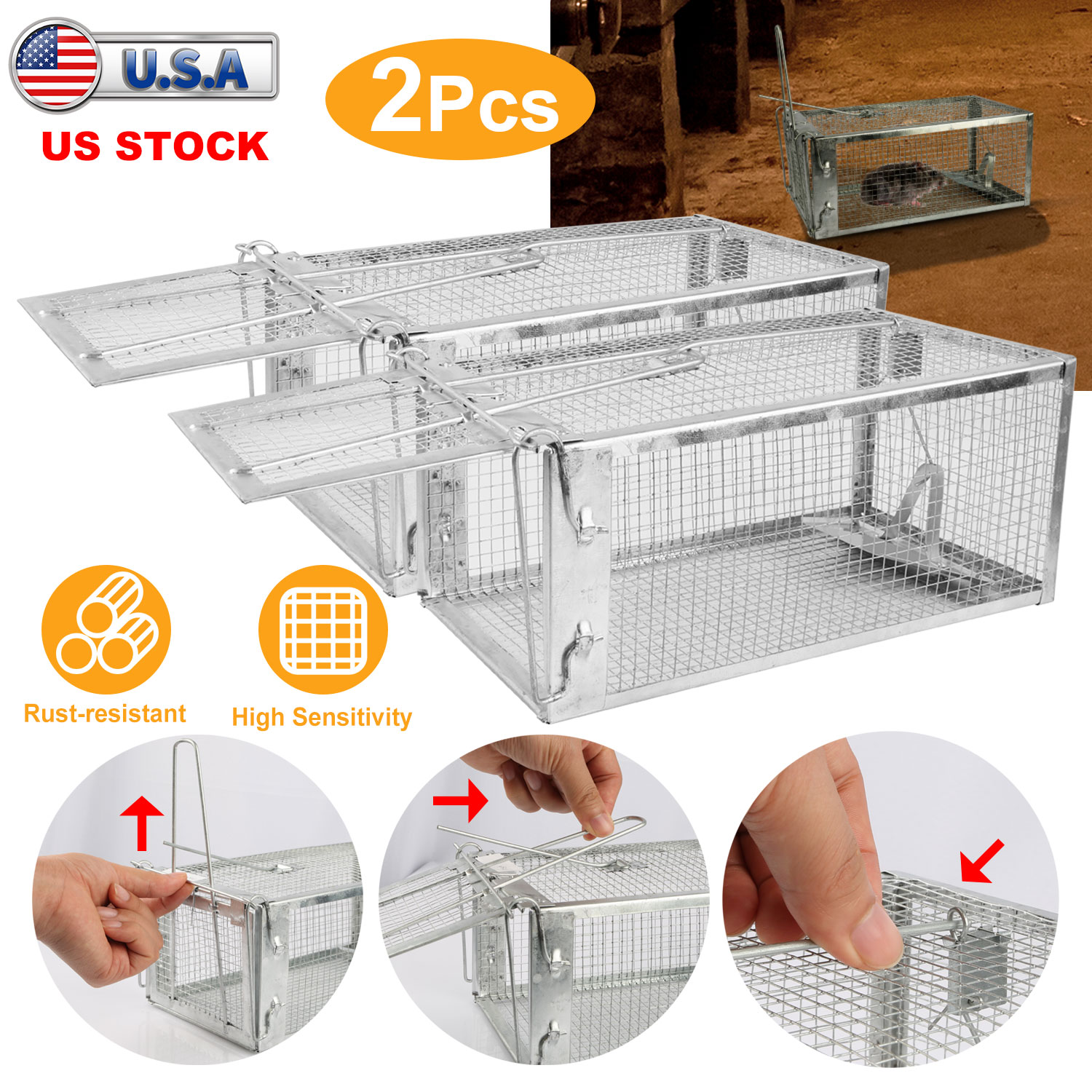 Piège souris/rats humain cage, lot 1 ou 2, galvanisé
