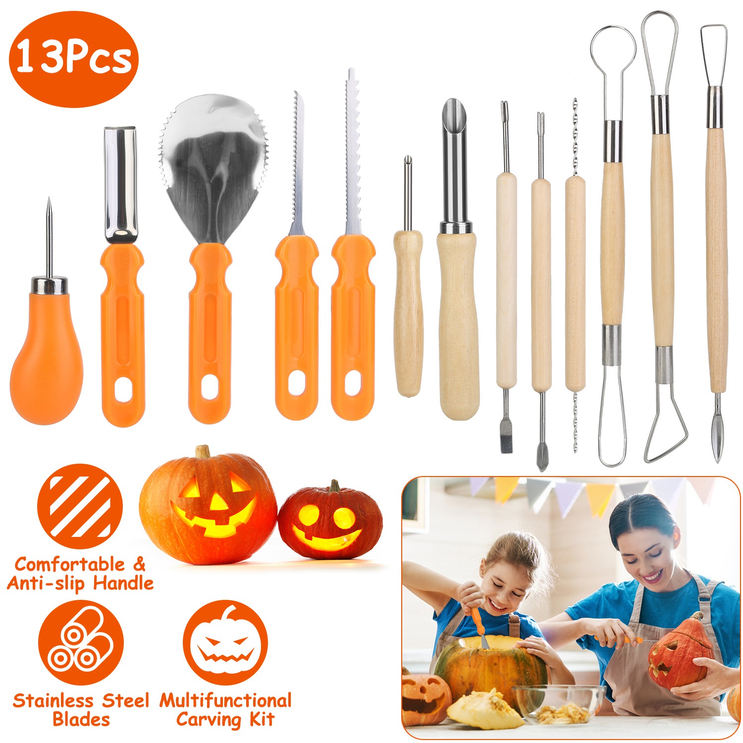 Ensemble 13pc citrouille Halloween, couteau inoxydable
