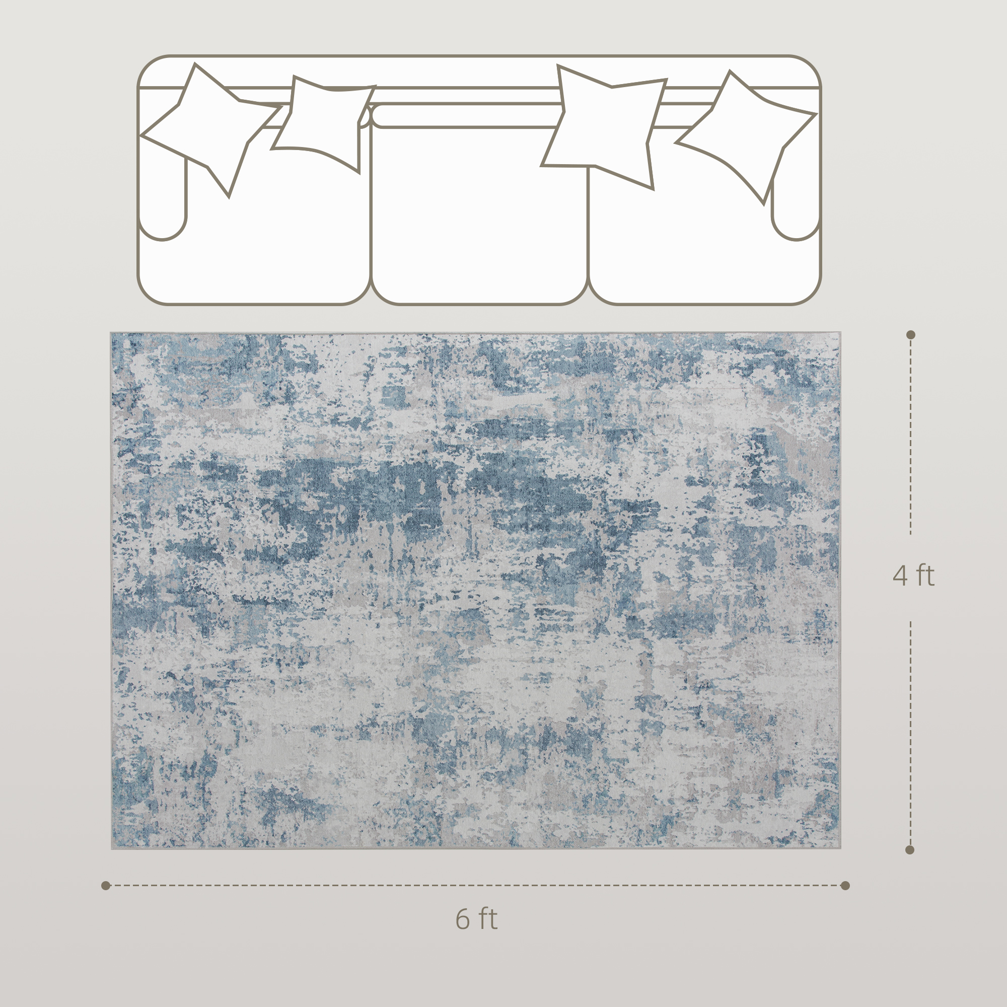 Tapis 4x6 lavable, antidérapant, design abstrait moderne, bleu