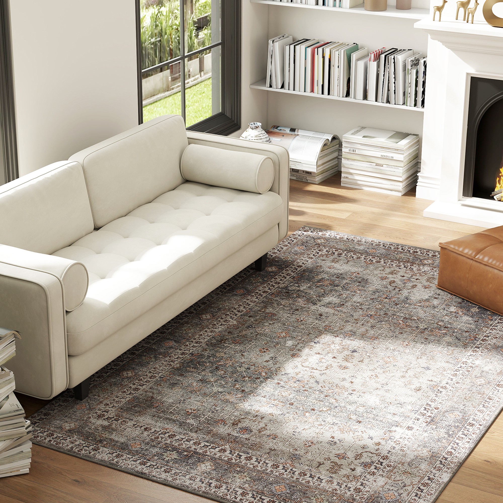 Tapis 8x10 lavable machine, antidérapant, brun foncé mélangé
