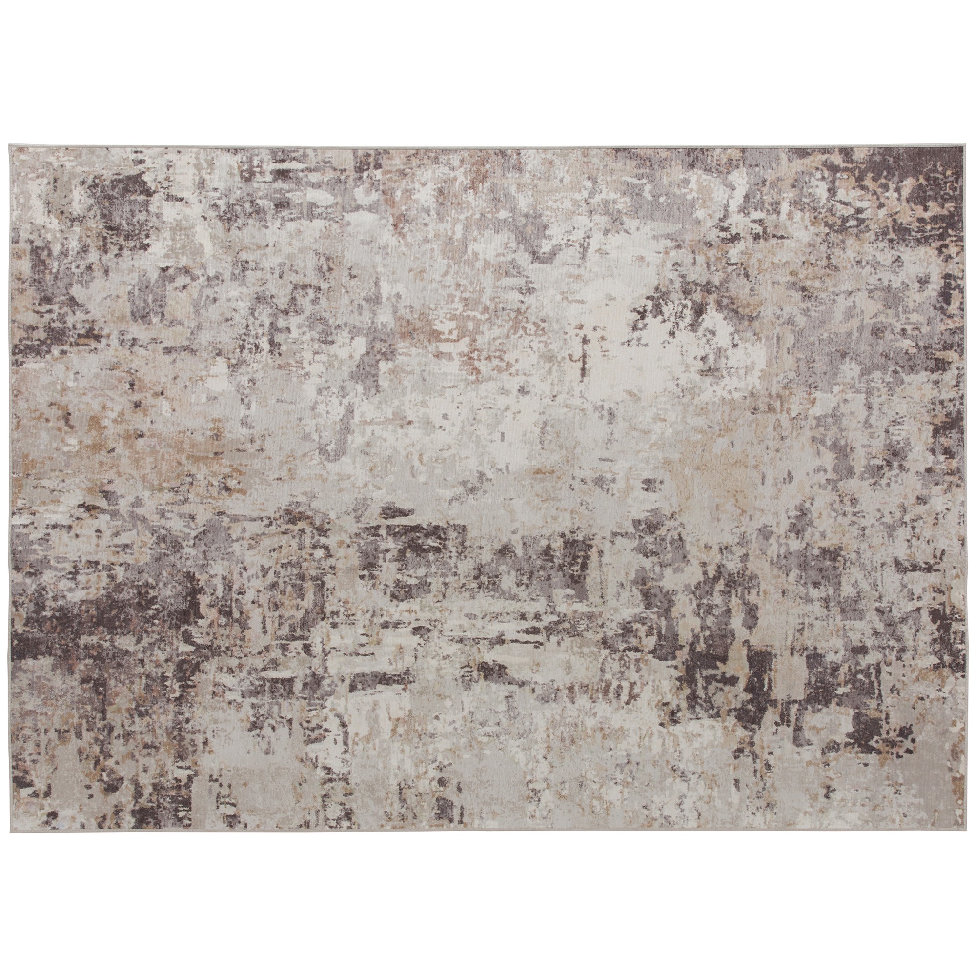Tapis 5x7 po lavable, motif abstrait moderne, brun mélangé