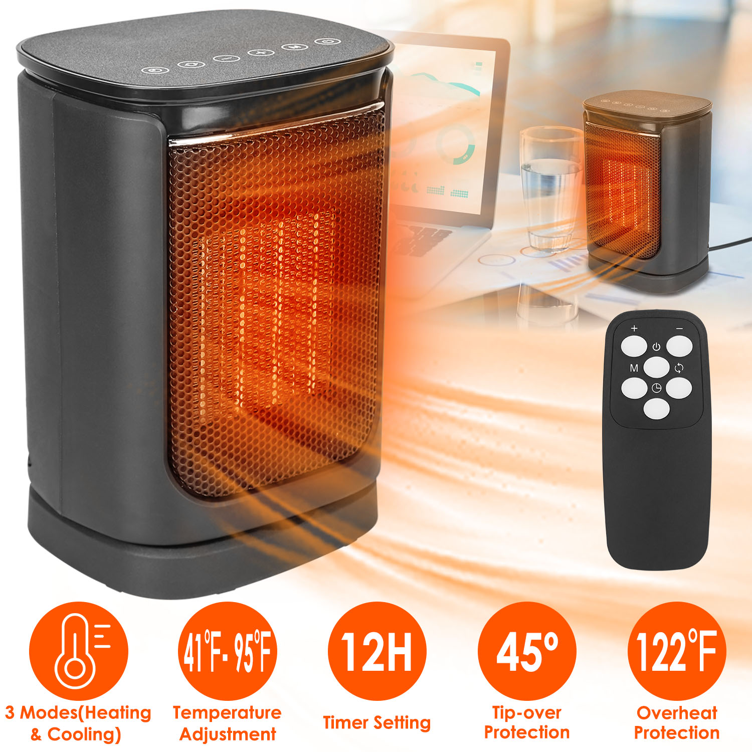 Chauffage espace électrique 1500W céramique 90° oscillant
