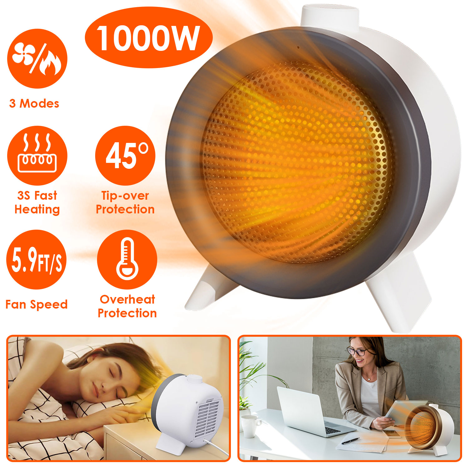 Radiateur électrique céramique, 3 modes, chauffage rapide 3s