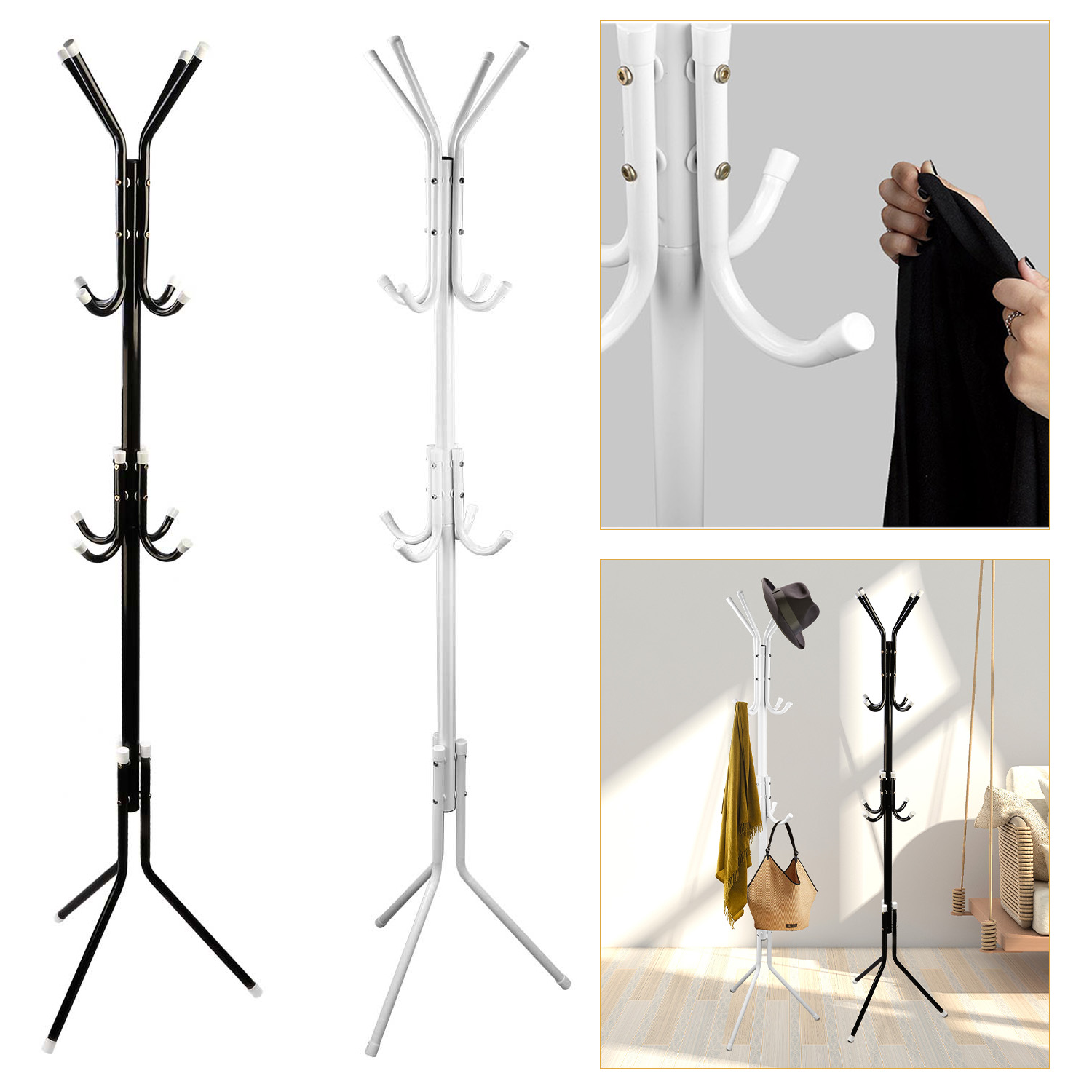 Porte-manteau debout organisateur noir-blanc