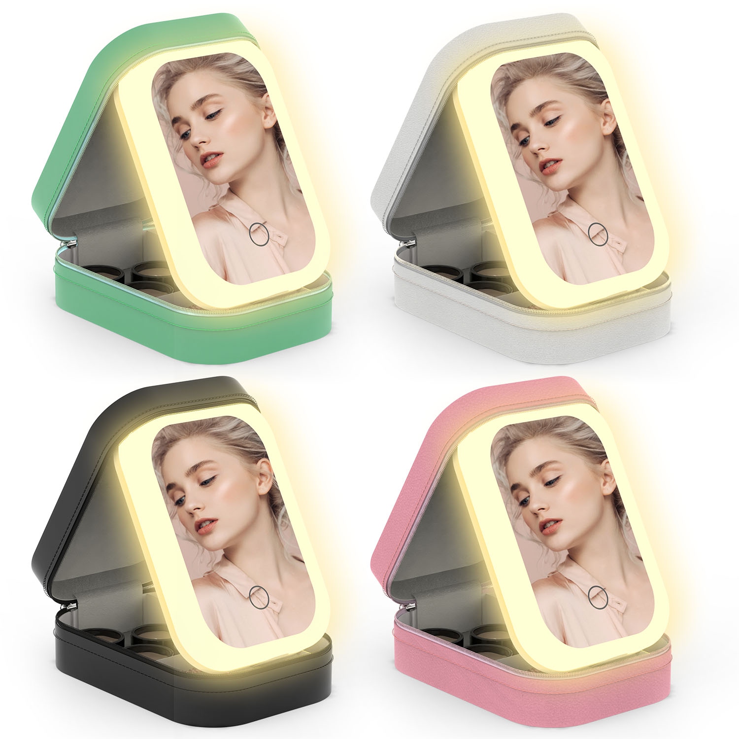Trousse maquillage voyage miroir LED rechargeable 4 compartiments