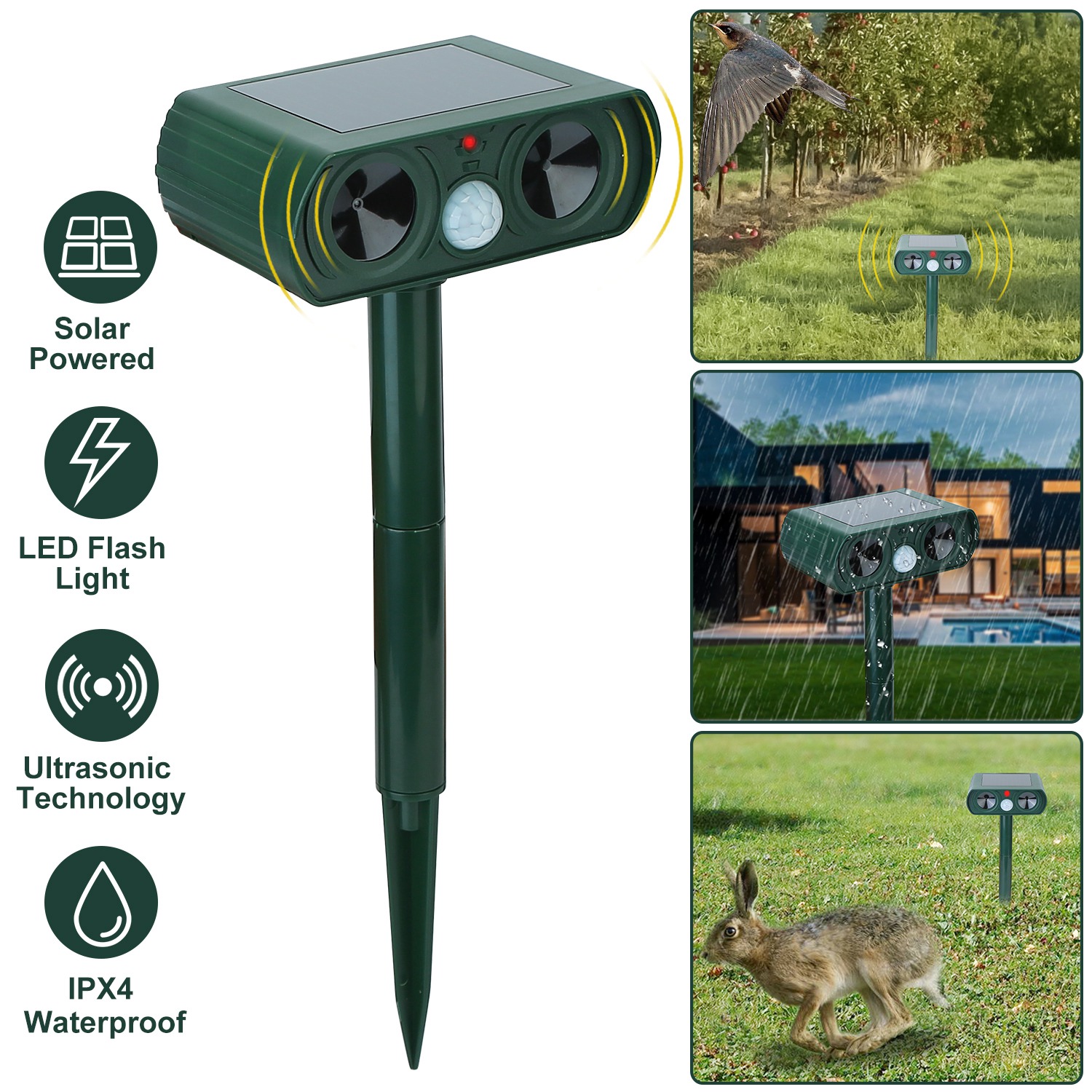 Répulsif animal ultrasonique énergie solaire détecteur mouvement