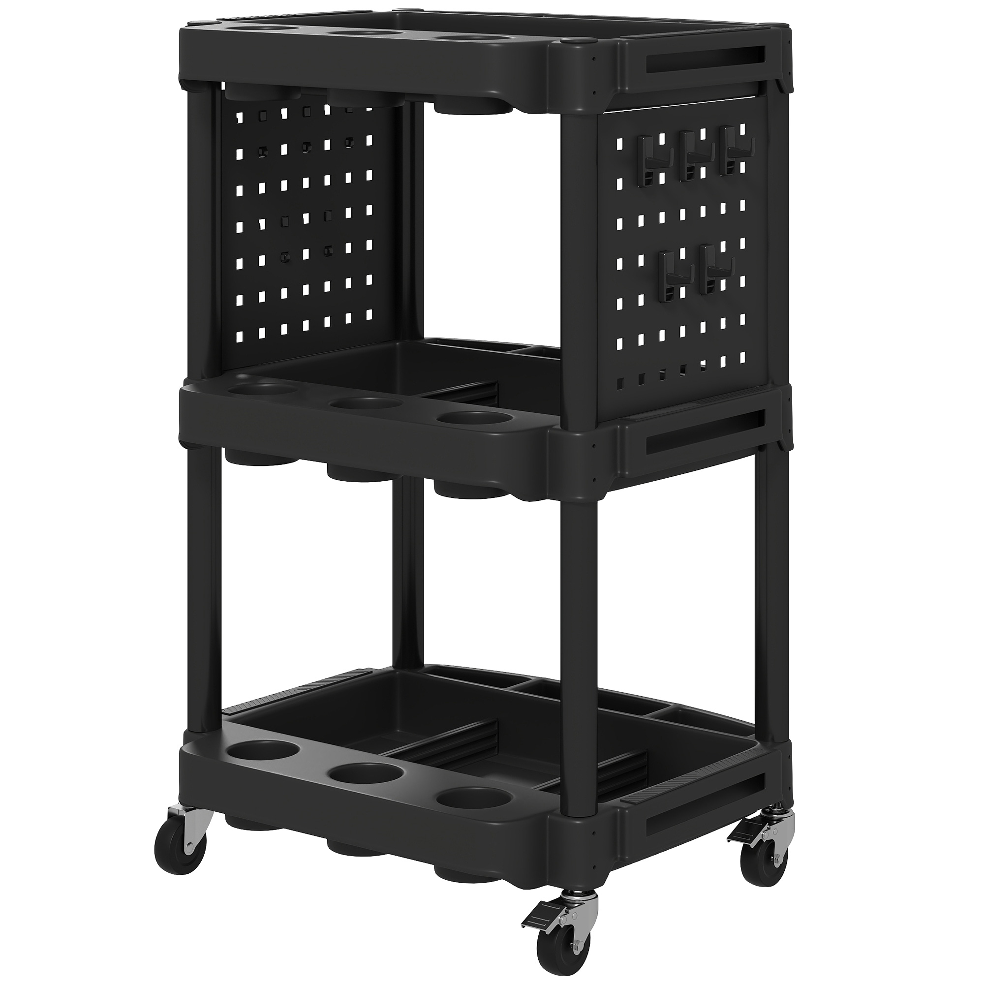 Chariot utilitaire roulant 3 étages, capacité 200 lb, noir