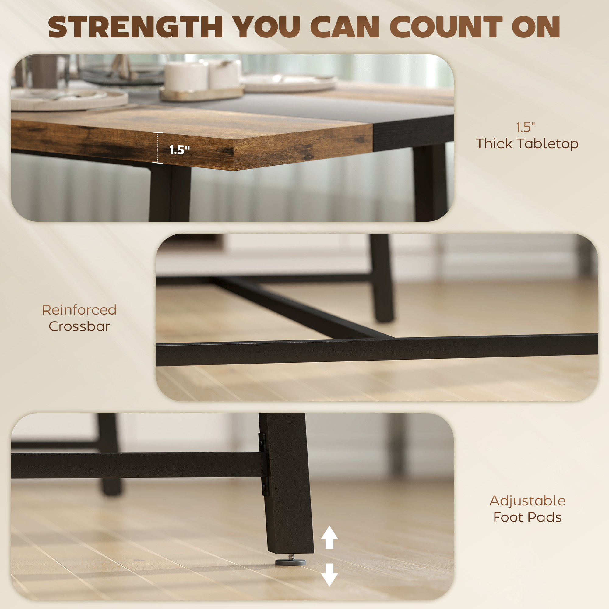 Table cuisine industrielle 8 personnes 70,9 po marron