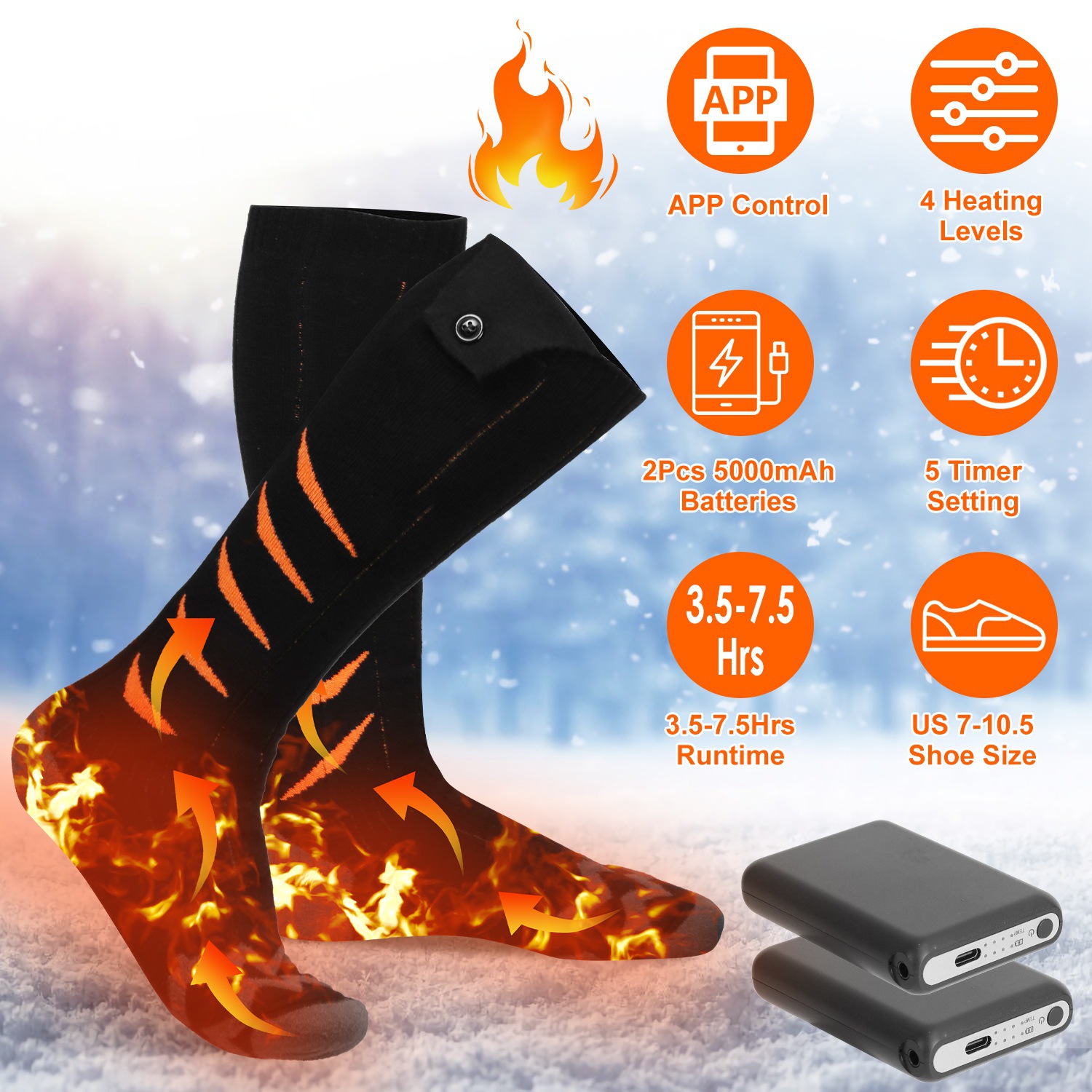 Chaussettes chauffantes électriques homme femme APP - 5000mAh