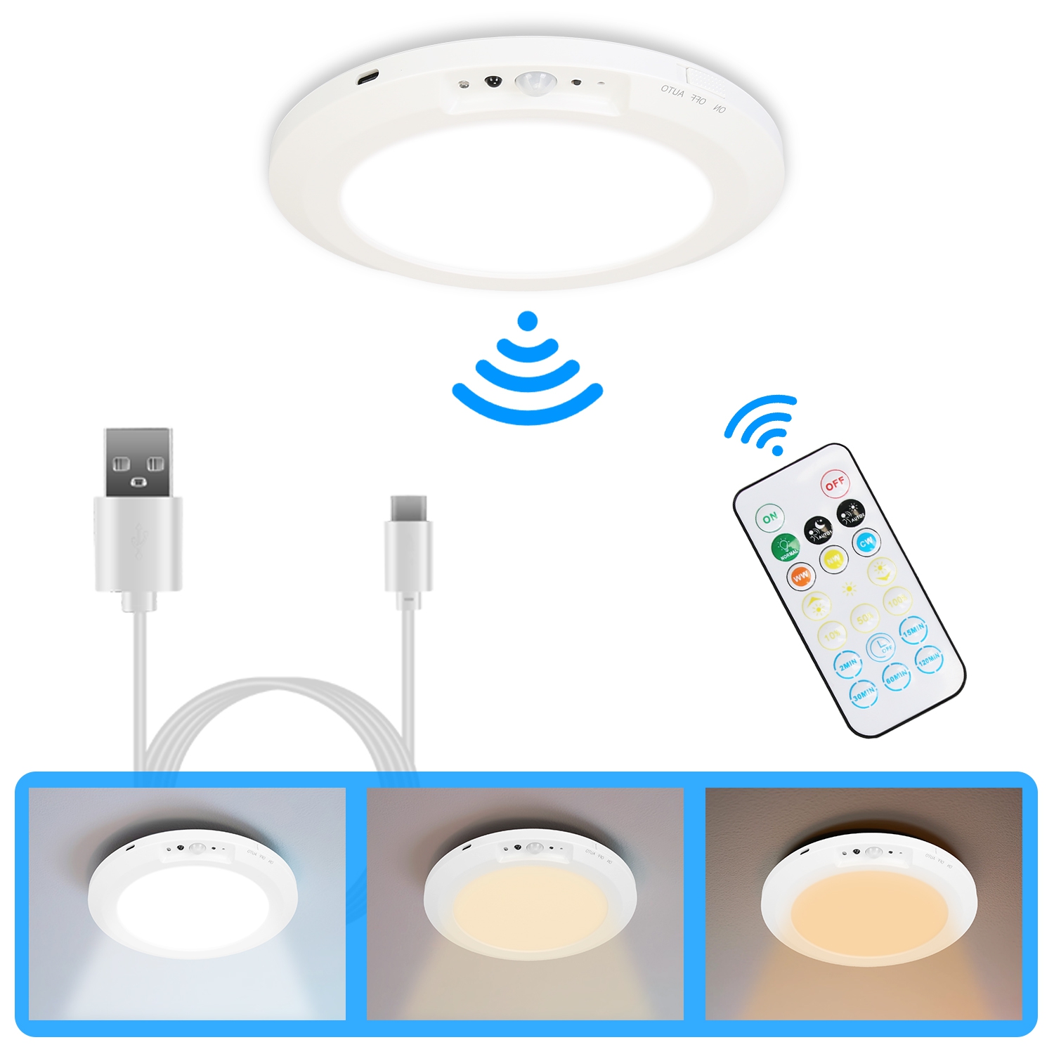 Plafonnier LED magnétique capteur mouvement minuteur