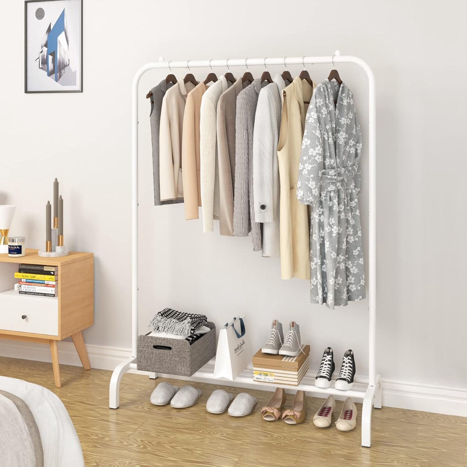 Support vêtements 33 lb, organiseur pliable, étagère basse