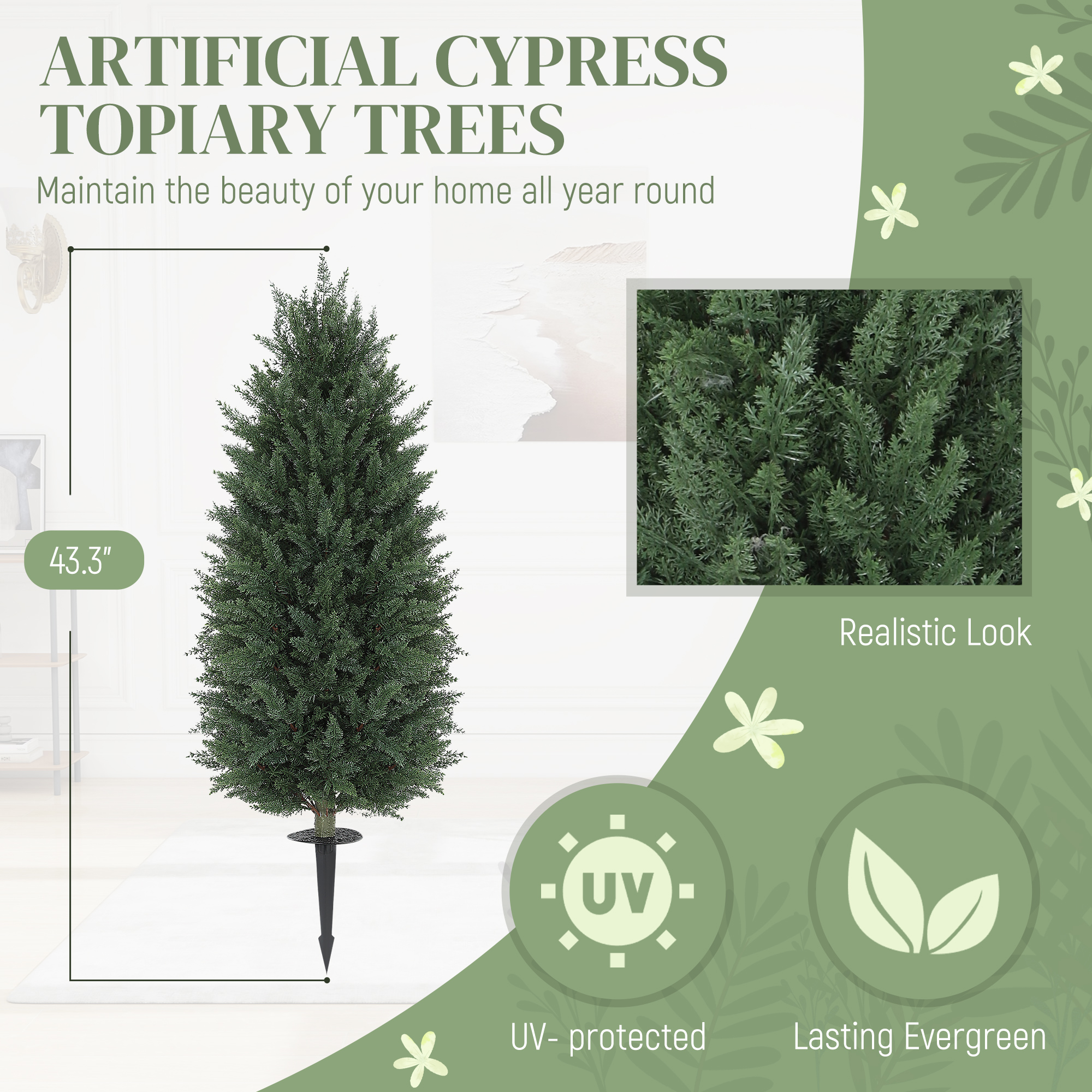 2 pc Cyprès artificiel 43,3 po UV résistant - Jardin