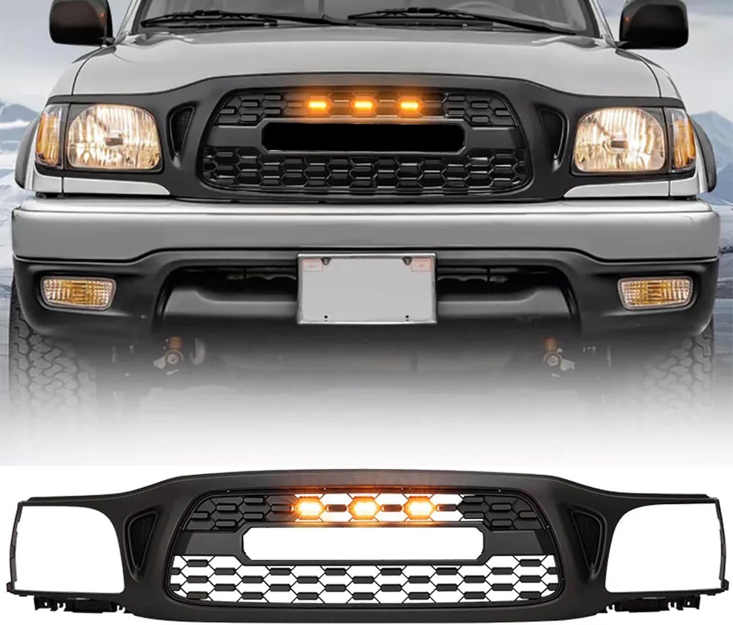 Calandre Tacoma 01-04 feux LED ambre noir mat