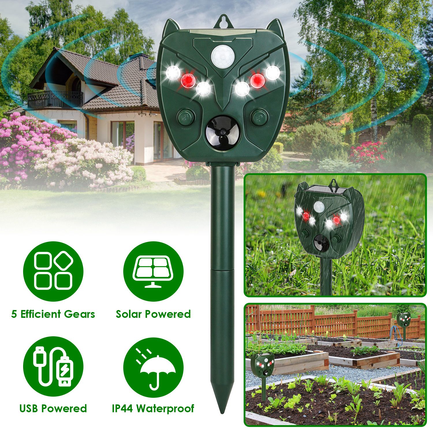 Répulsif solaire ultrasonique animaux 1Pc 5 vitesses