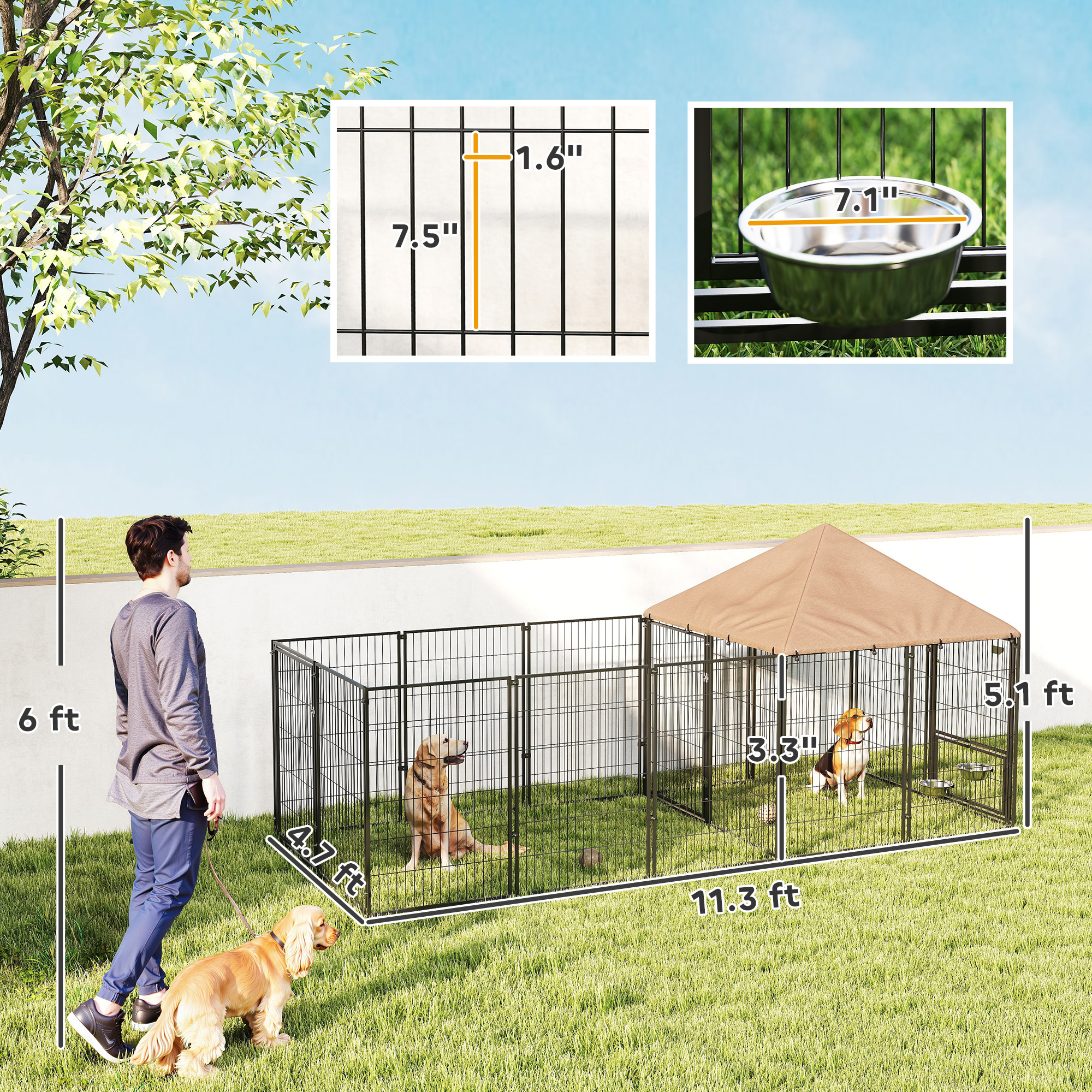 Chenil chien grand canopy roulettes réglables imperméable UV