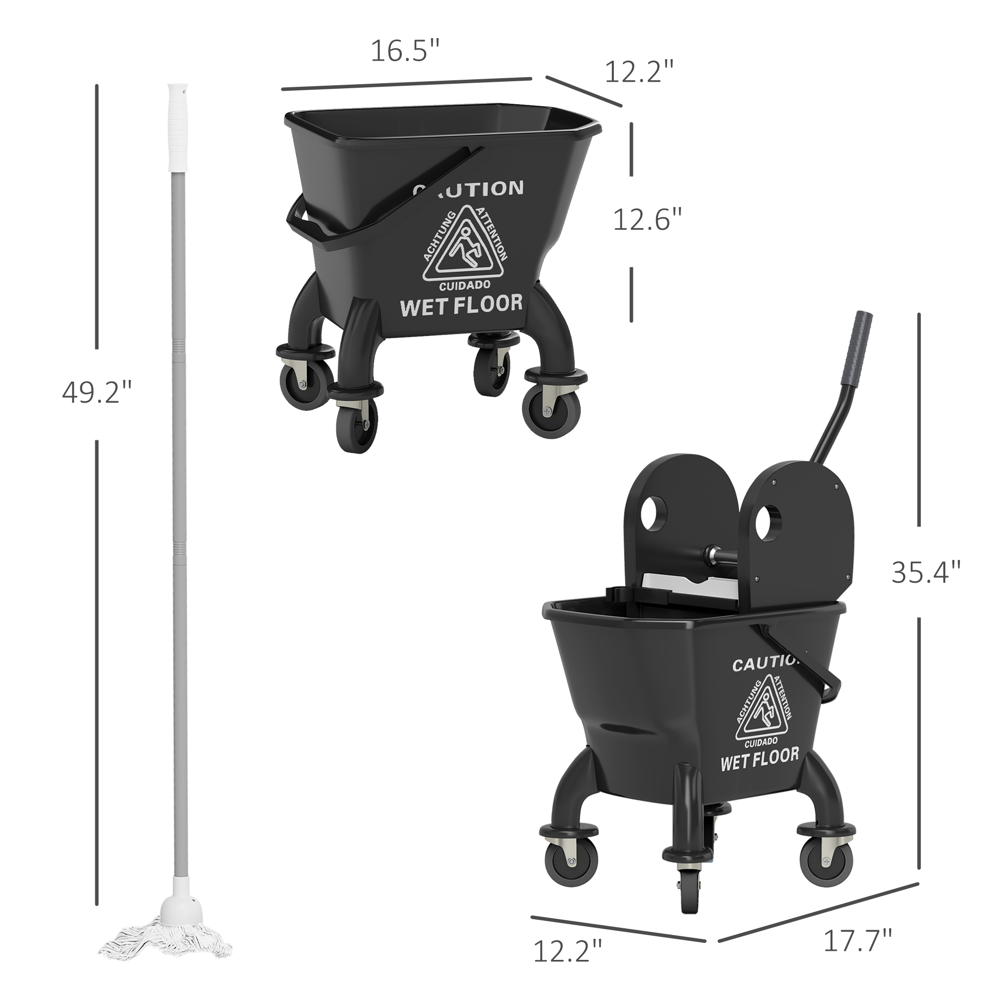 Seau à Vadrouille 27,5L Essoreuse Manuelle Roues Noir