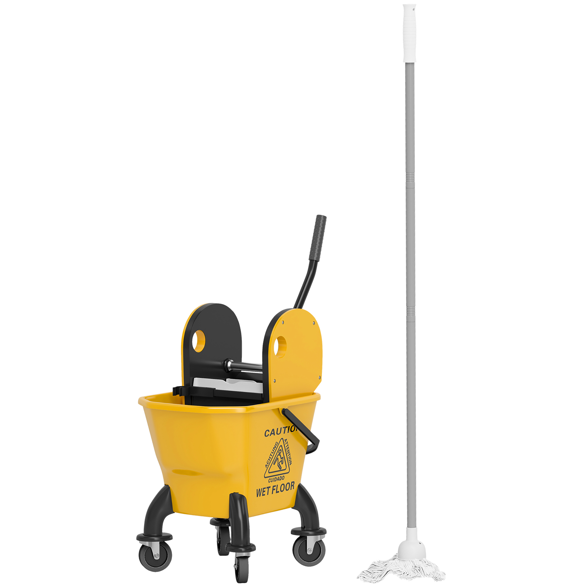 Seau vadrouille roulant 27,5 pte avec essoreuse, jaune