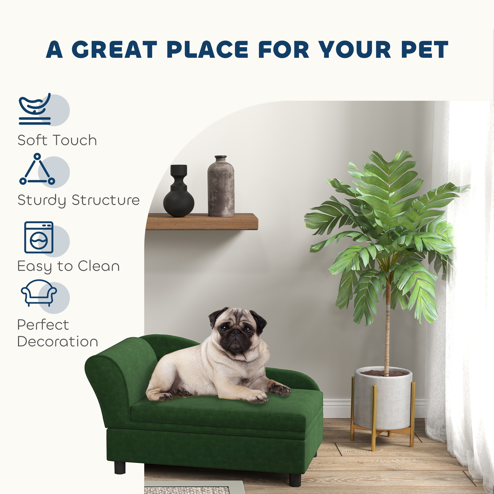 Canapé-lit pour chat et petit chien avec rangement, vert