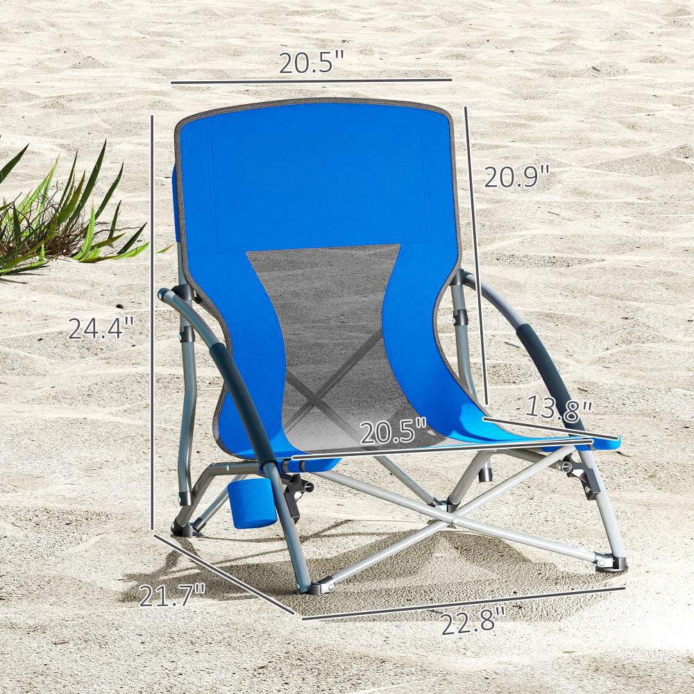 2 chaises plage pliantes filet, porte-gobelet, bleu foncé