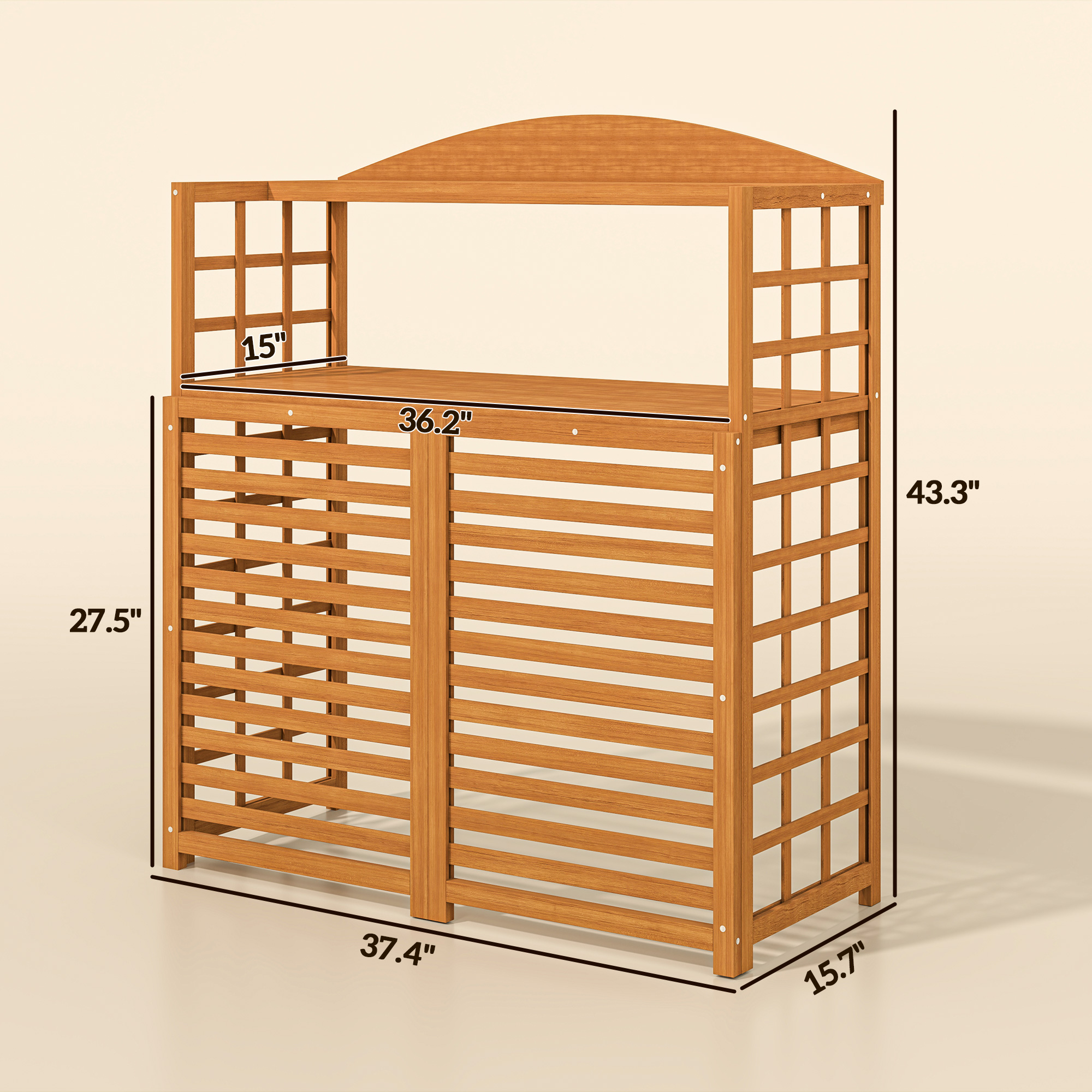 Écran intimité AC extérieur, table rempotage bois, marron clair