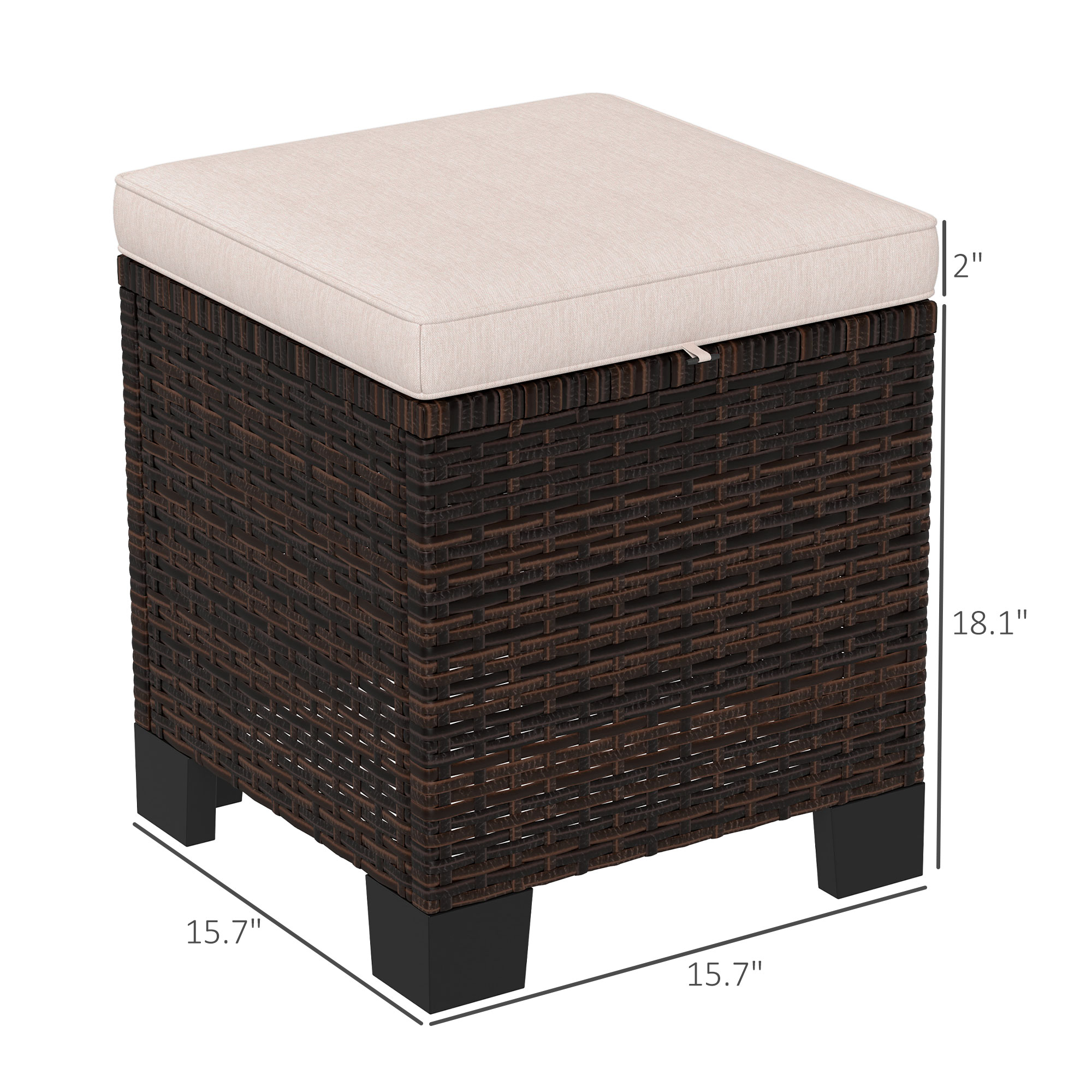 2 ottomans rotin coussinés, table basse patio, crème