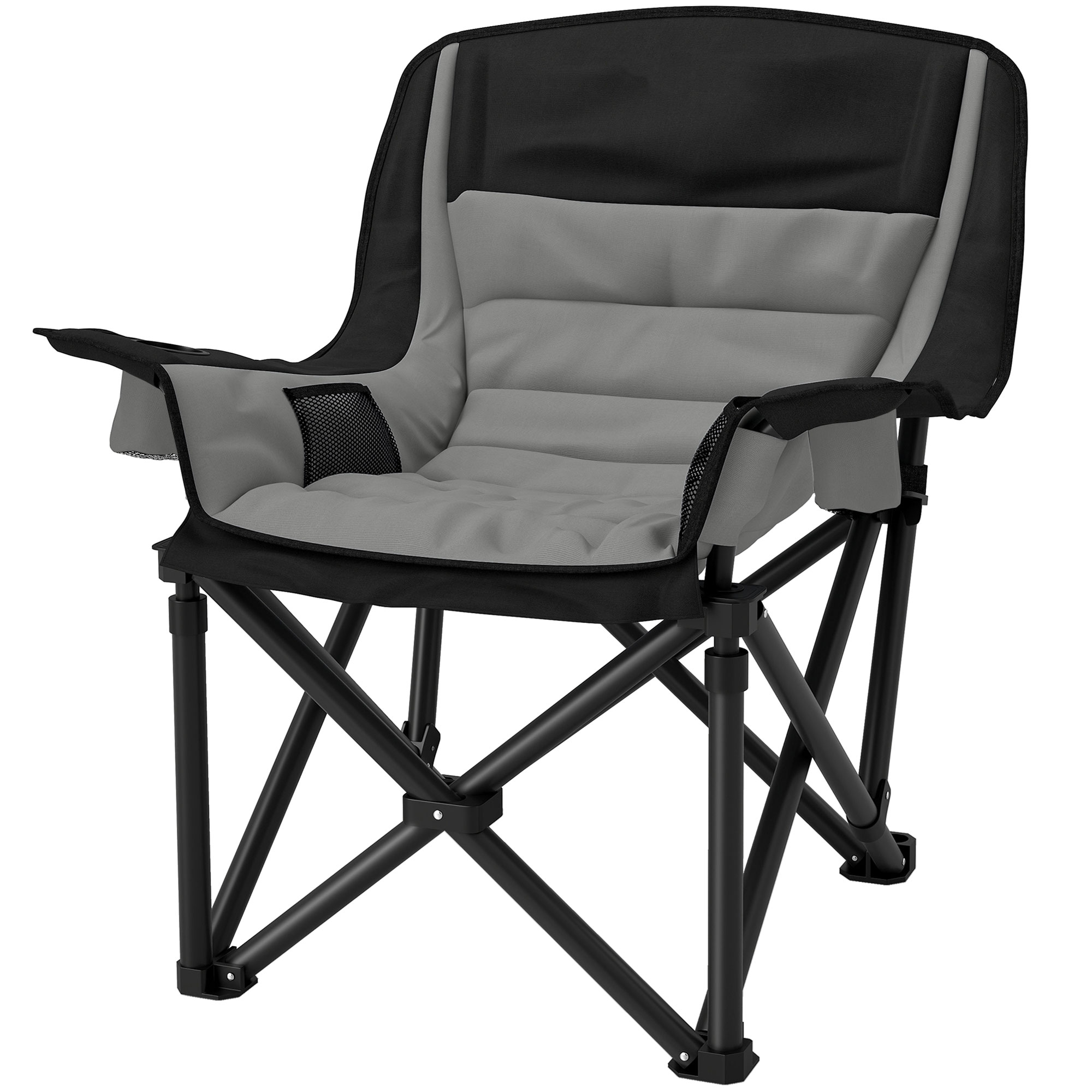 Chaise camping adulte pliante poches poignées sac noir gris