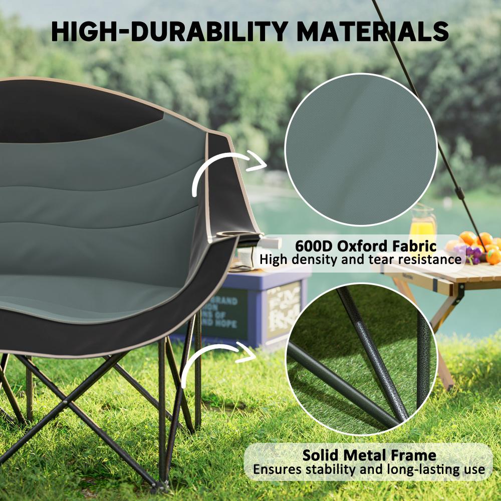 Chaise camping rembourrée adulte, accoudoirs, porte-gobelet, noire