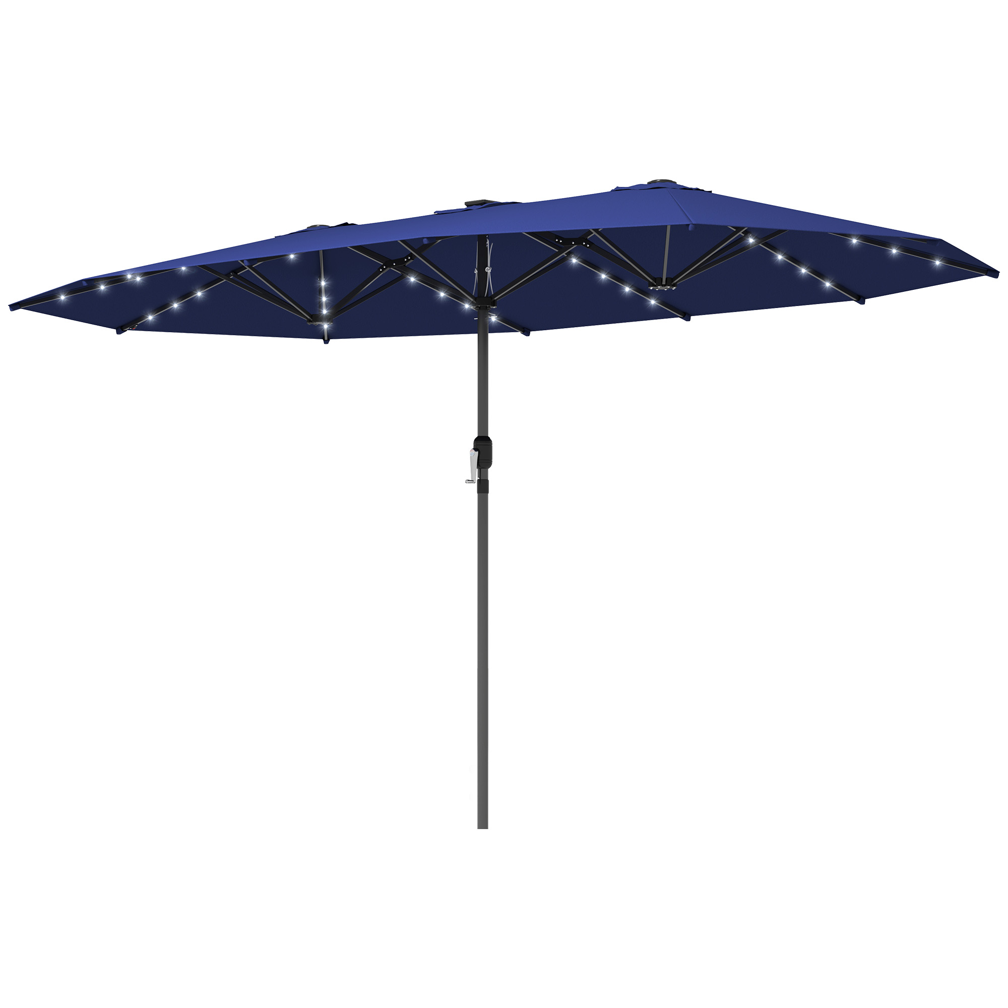 Parasol jardin double face LED solaire bleu marin
