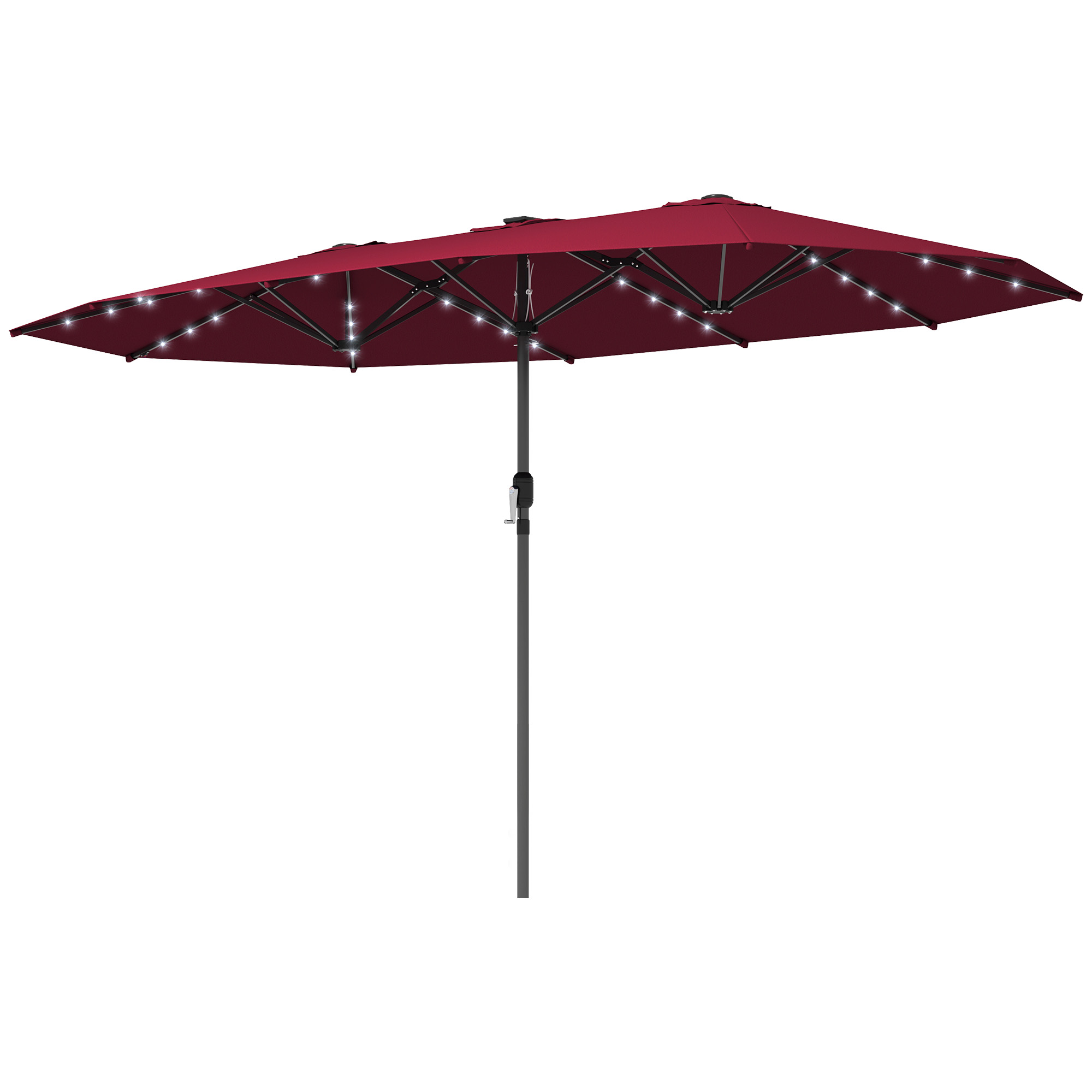 Parasol jardin double face LED solaire, rouge vin