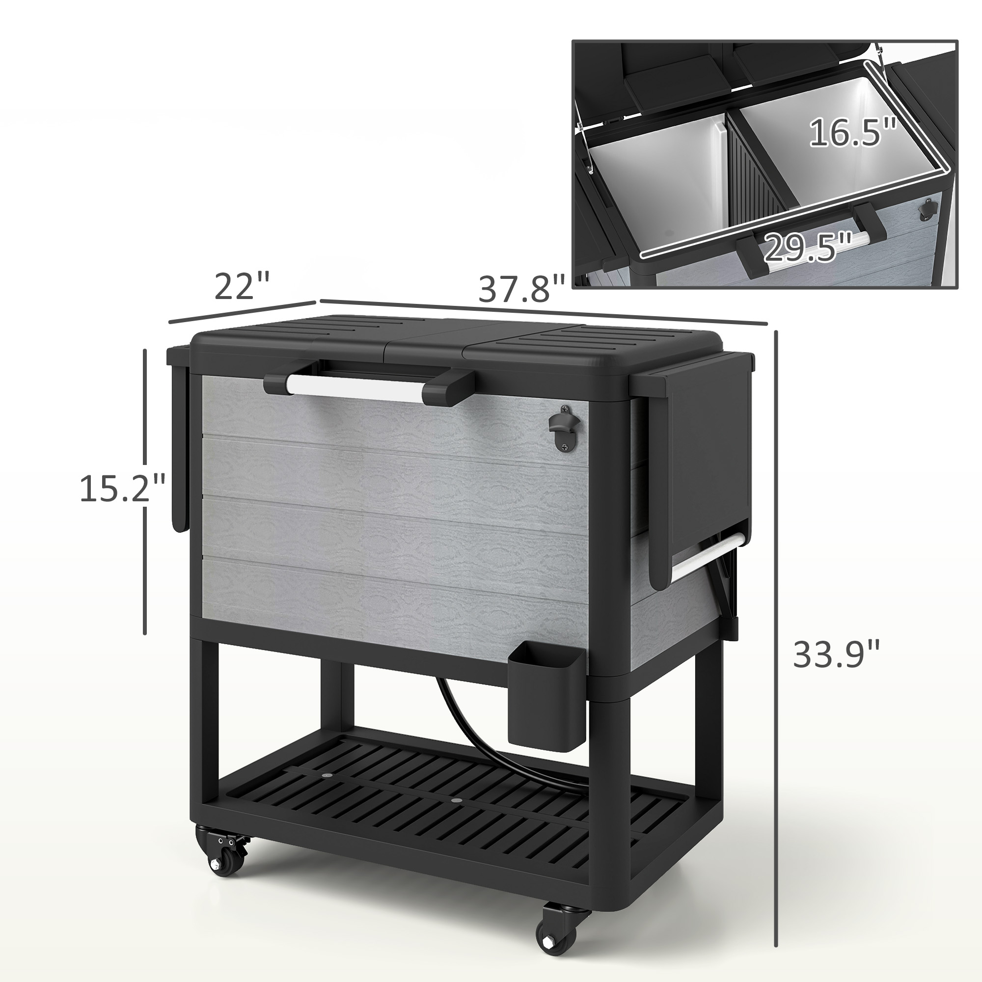 Refroidisseur 104 pte, chariot extérieur roulant, gris