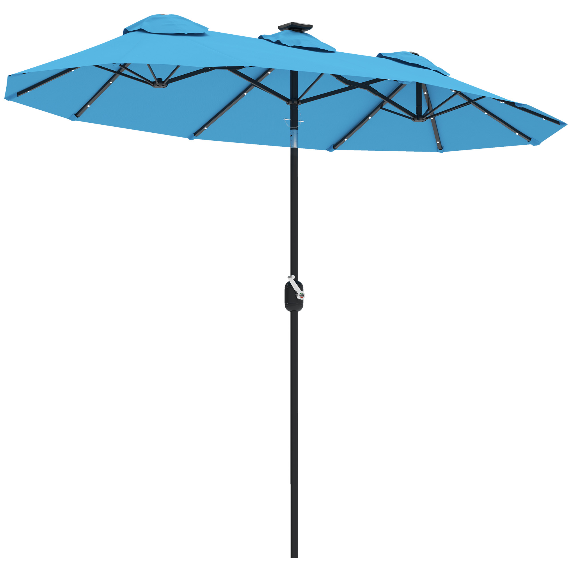 Parasol patio double face 9,7" bleu ciel LED