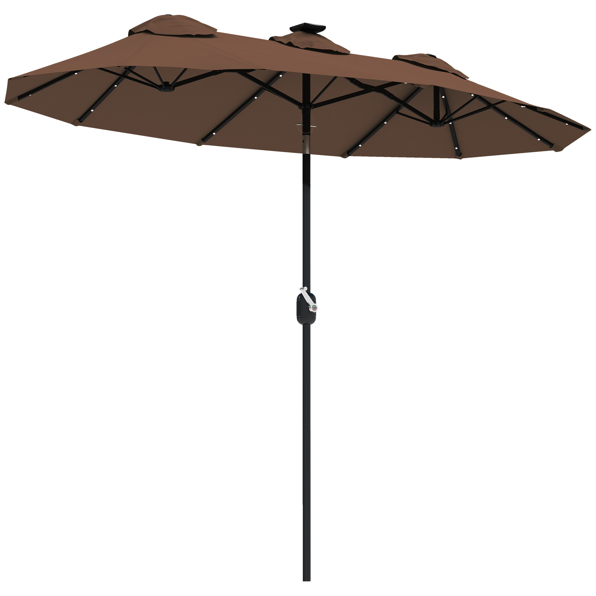 Parasol patio double face 9,7 pi, inclinable, lumière LED solaire