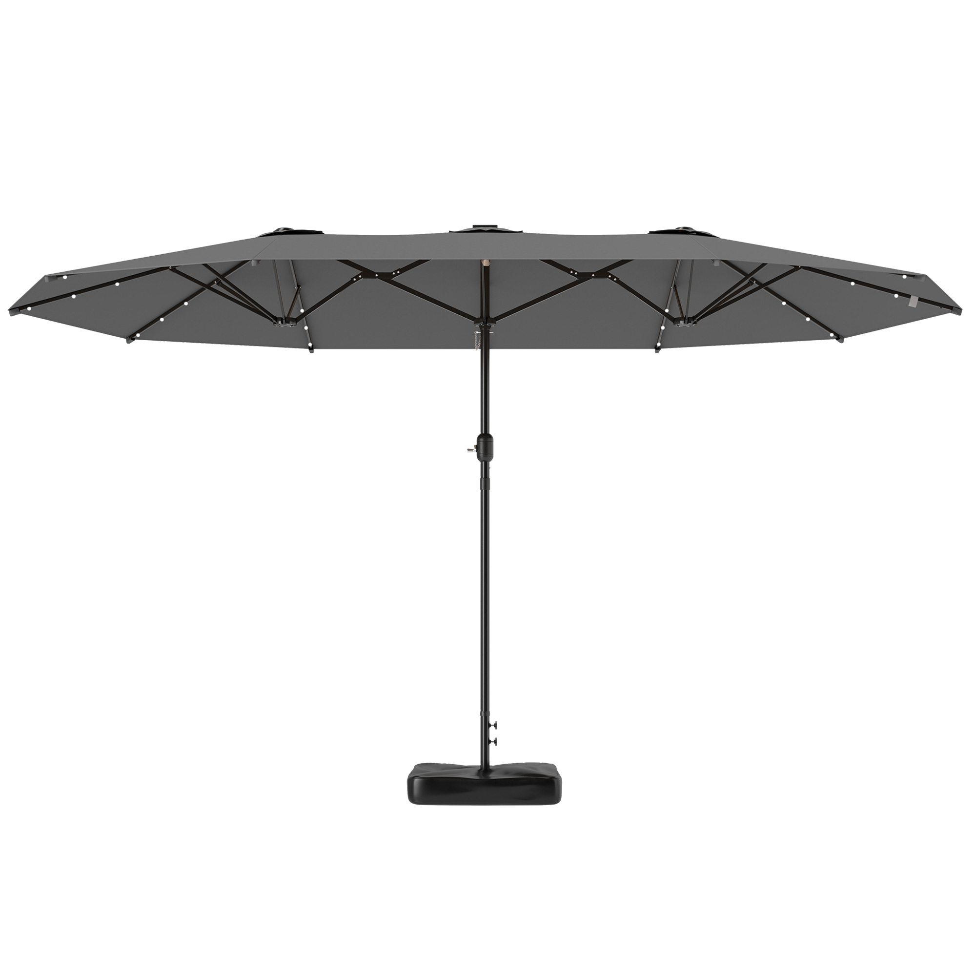 Parasol jardin 14,4 pi double face LED solaire gris