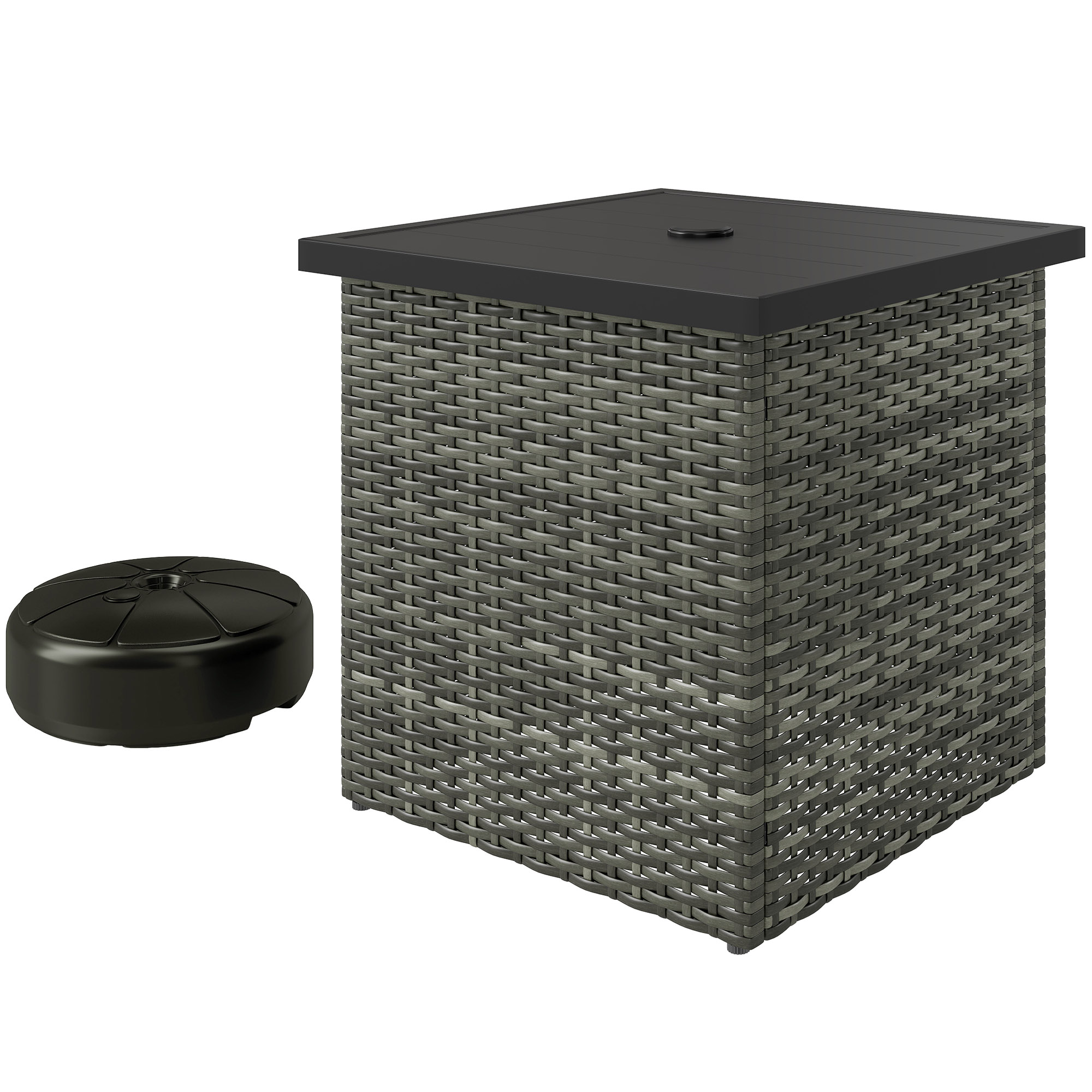 Table bout rotin carrée trou parapluie gris UV