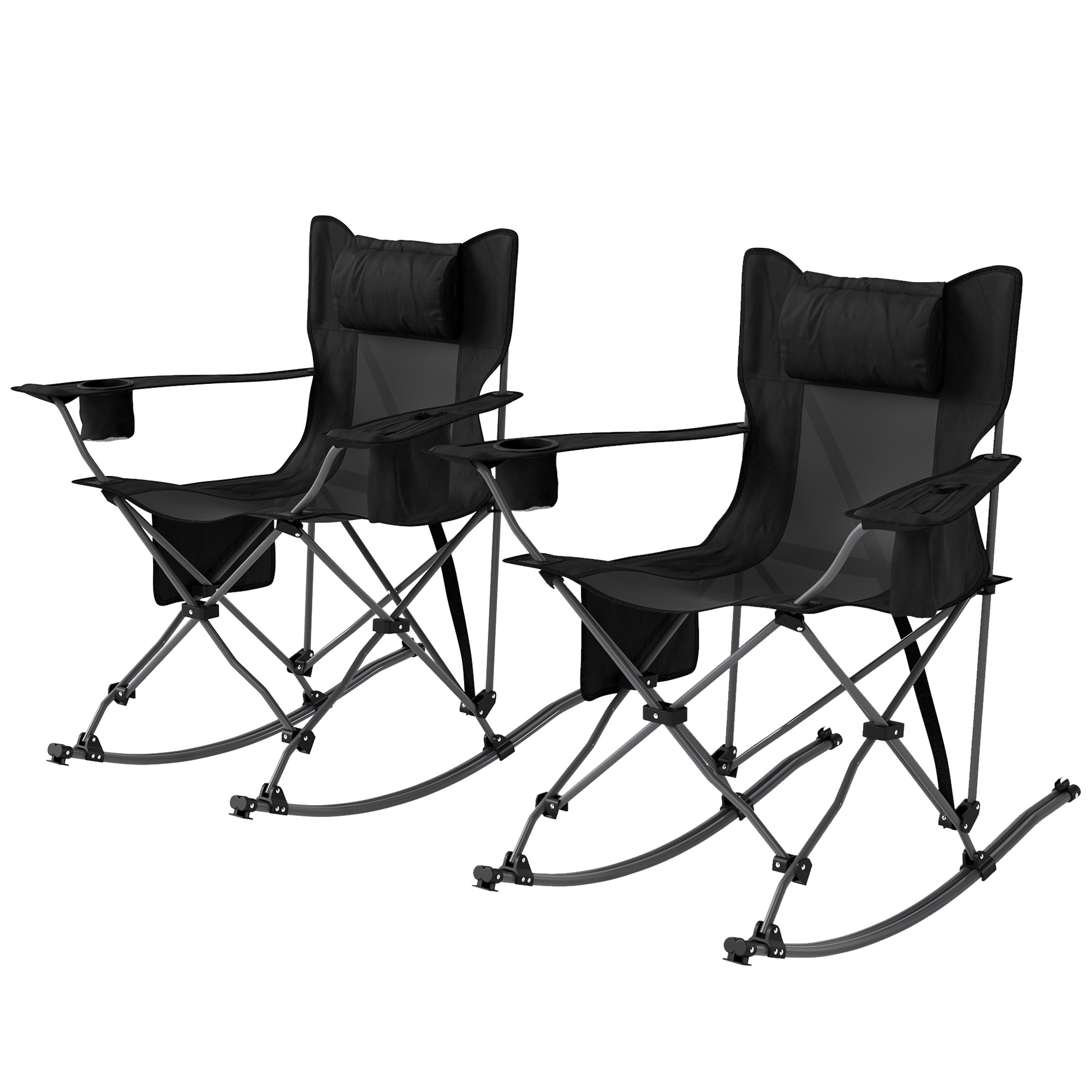 2 Chaises camping berçantes portables noir