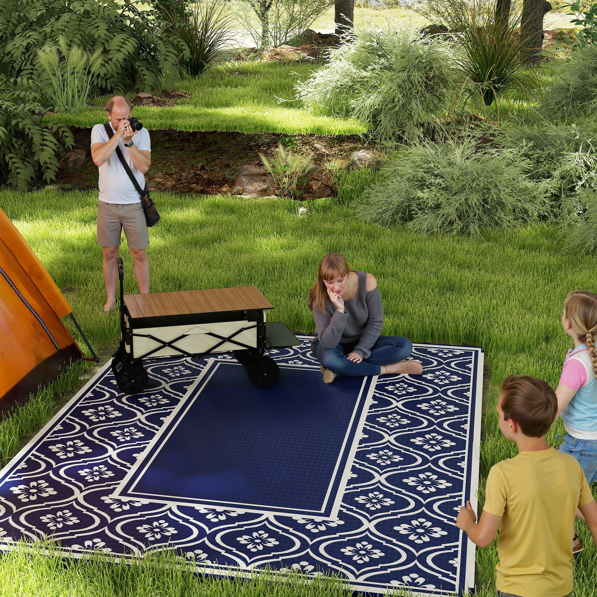 Tapis extérieur réversible 9x12 bleu blanc