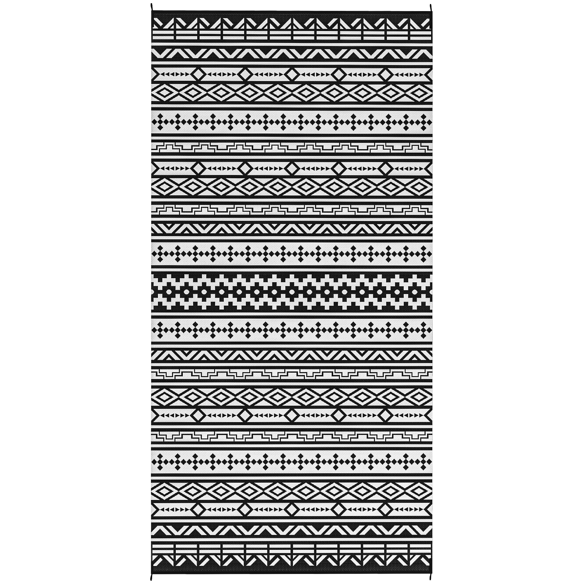 Tapis extérieur réversible 9x18 imperméable motif géométrique